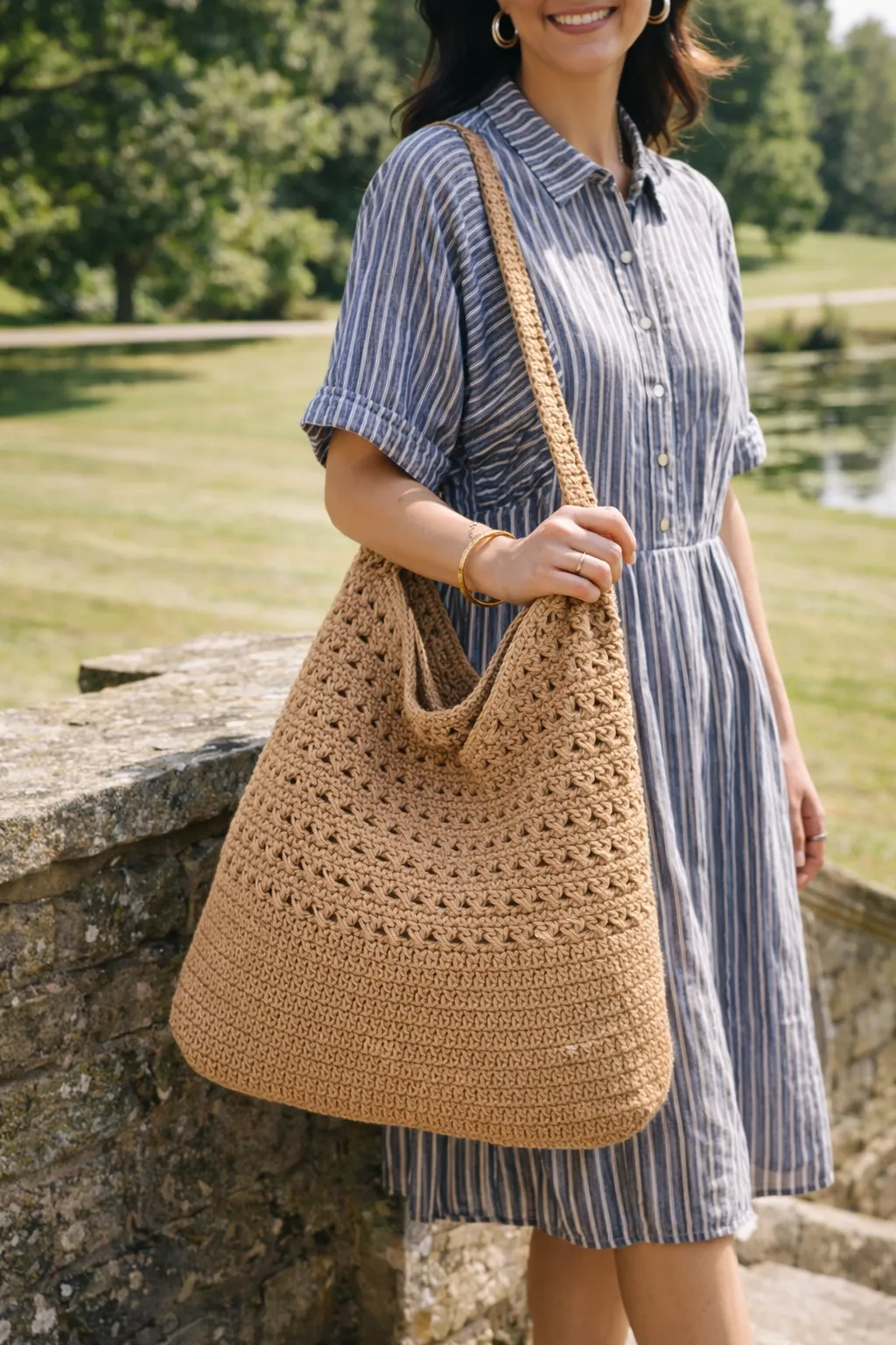 Woven Crochet Tote Bag Large Capacity Lightweight Shoulder Beach Bag sold by Lintico product image thumbnail 2