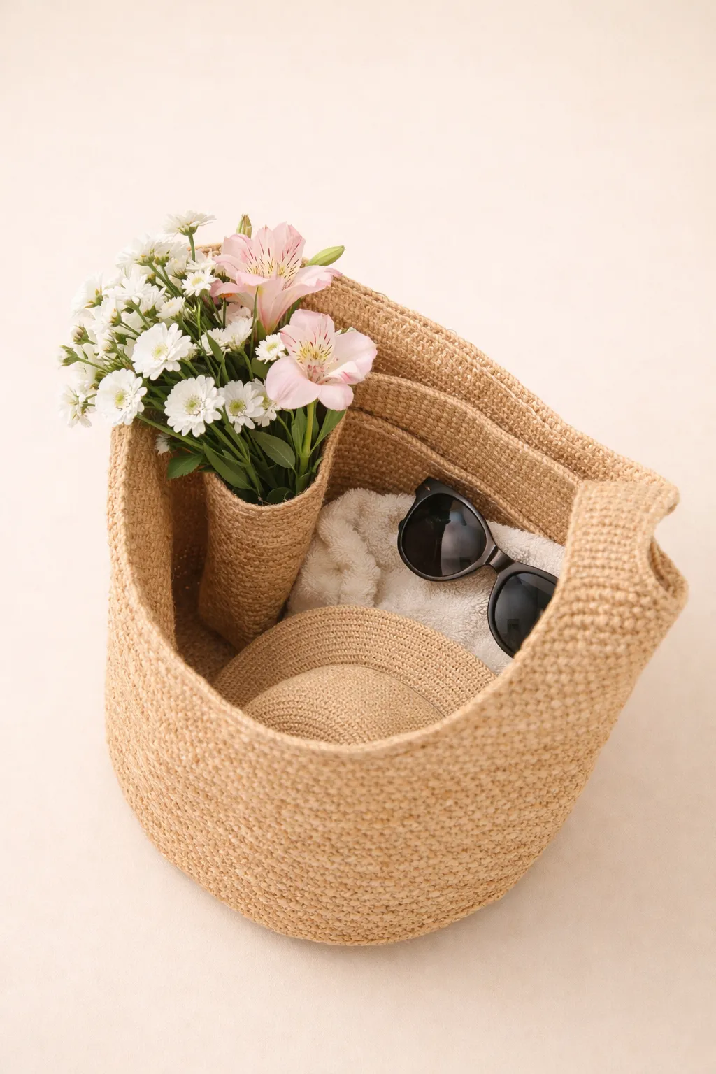 Raffia Straw Bucket Bag Handwoven Structured Shoulder Beach Vacation Bag sold by Lintico product image thumbnail 2