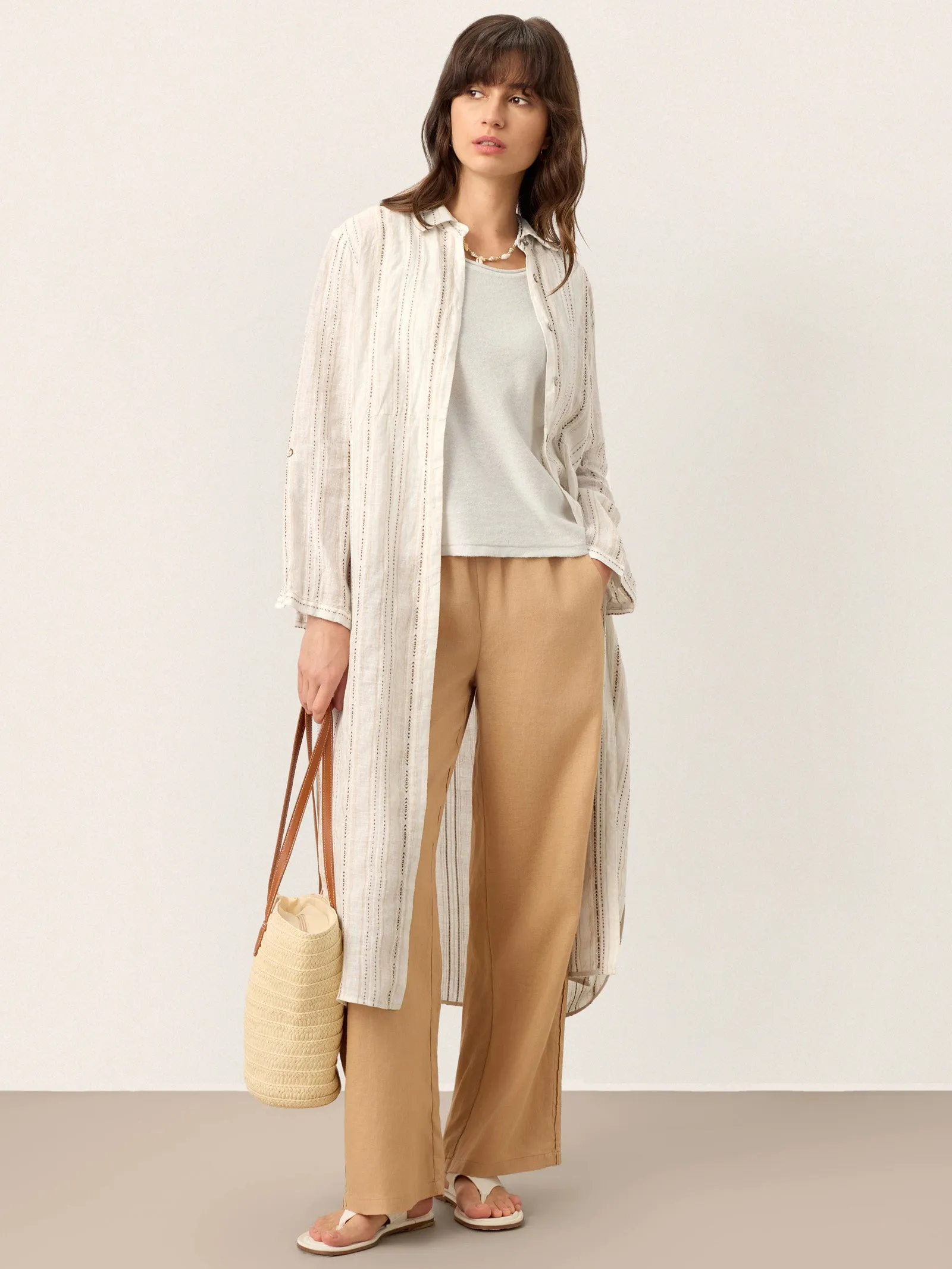 Linen Striped Tab-Sleeve Bohemia Shirt Dress BLYTHE sold by Lintico product image thumbnail 4