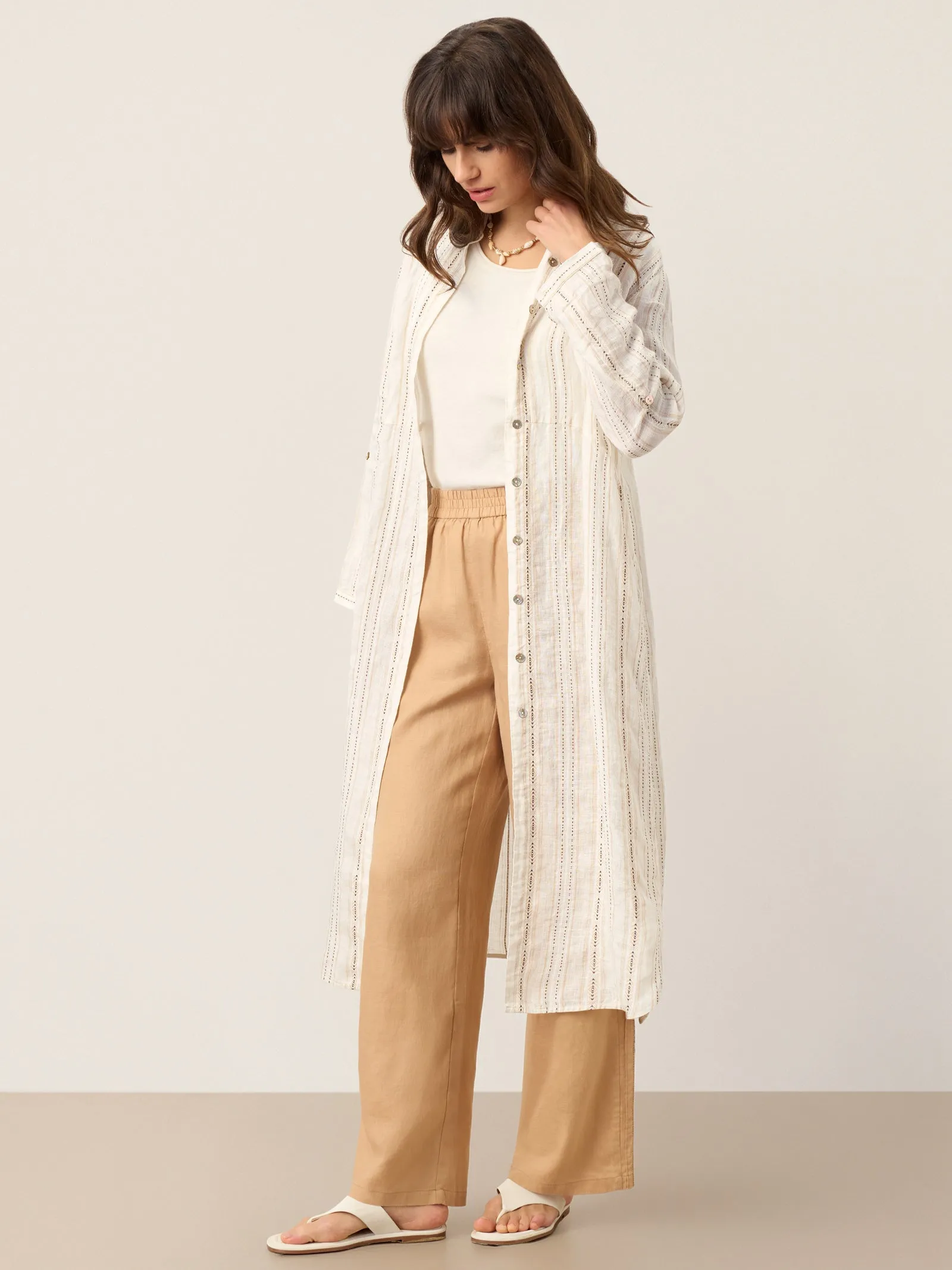 Linen Striped Tab-Sleeve Bohemia Shirt Dress BLYTHE sold by Lintico product image thumbnail 3