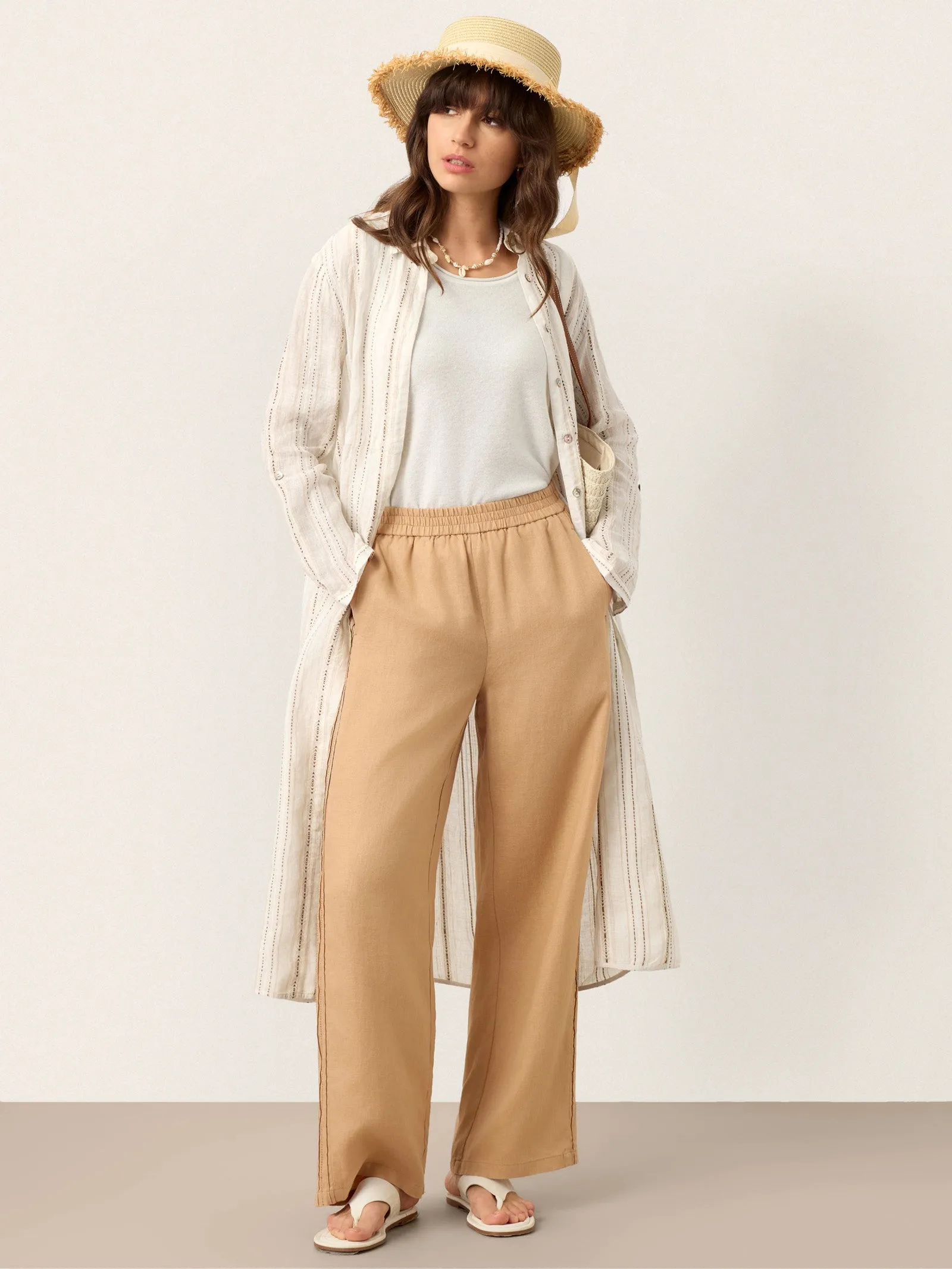 Linen Striped Tab-Sleeve Bohemia Shirt Dress BLYTHE sold by Lintico product image thumbnail 5