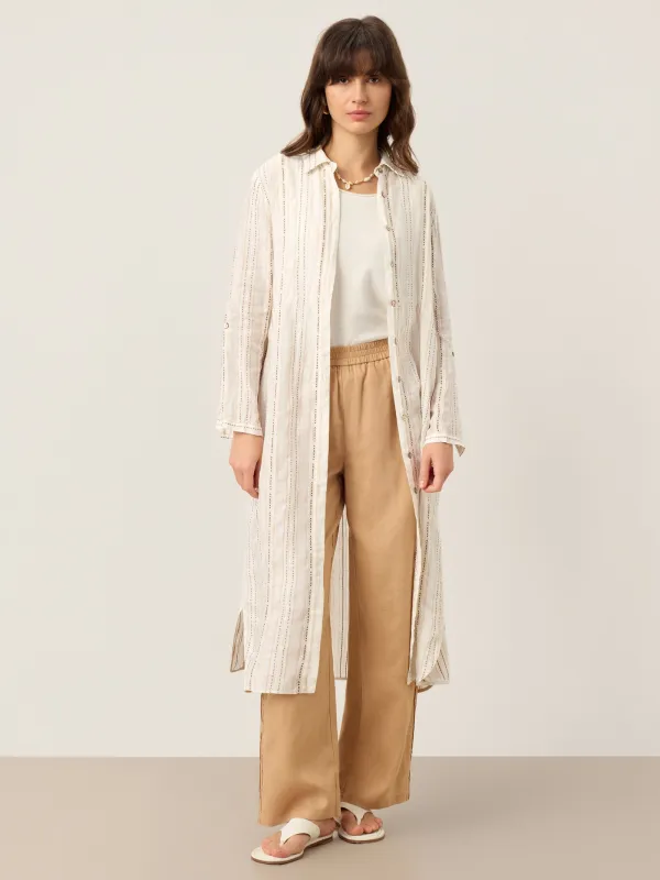 Linen Striped Tab-Sleeve Bohemia Shirt Dress BLYTHE sold by Lintico