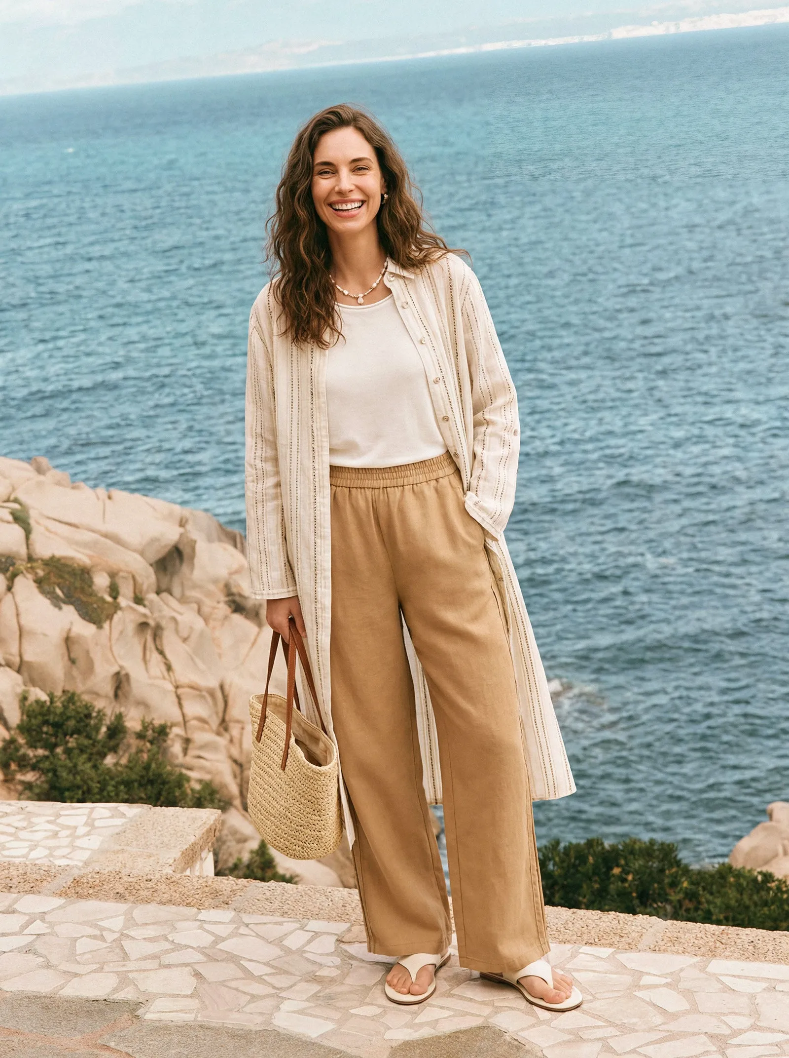 Linen Striped Tab-Sleeve Bohemia Shirt Dress BLYTHE sold by Lintico product image thumbnail 2