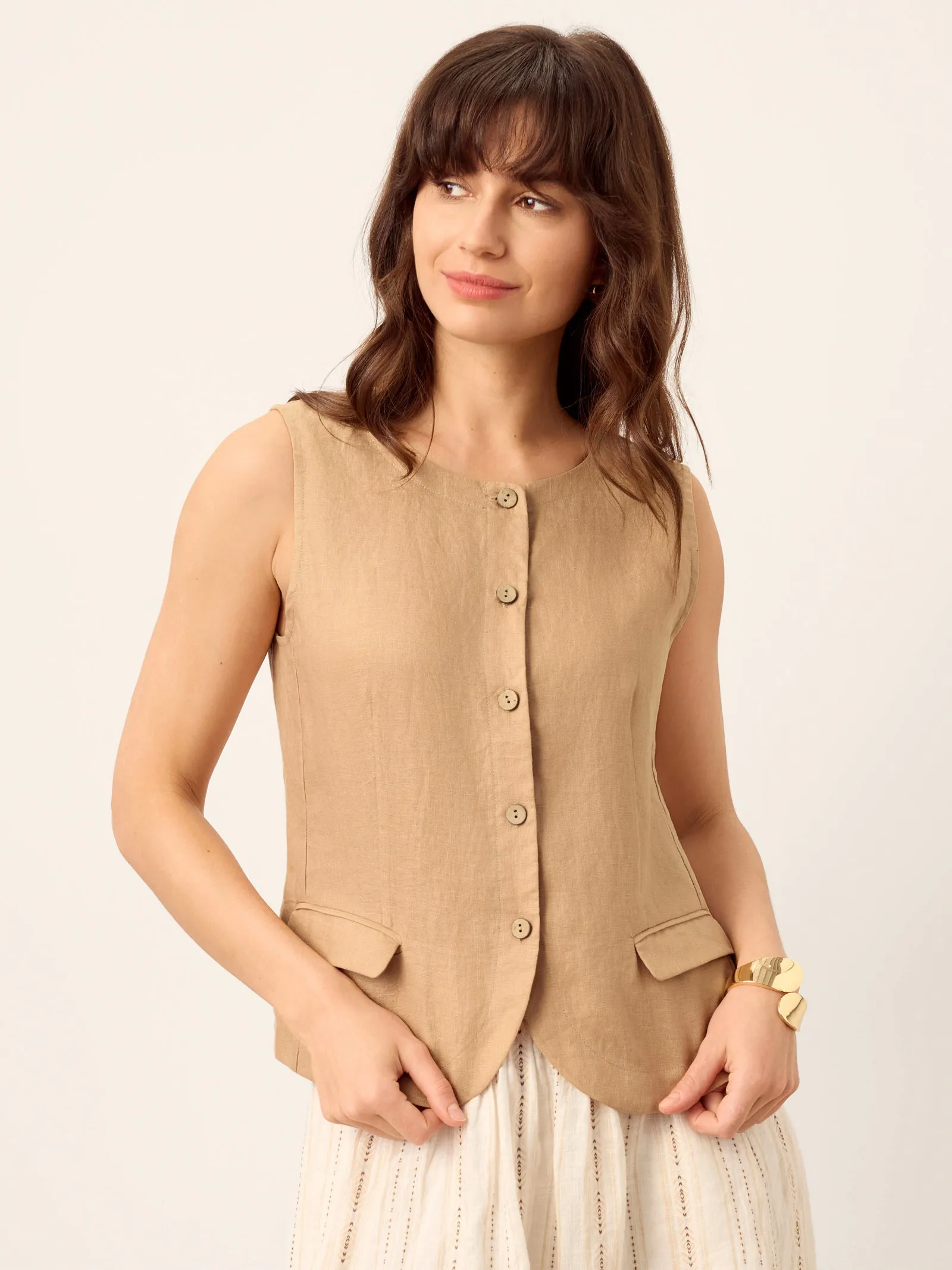 100% Linen Cinch-Back Sleeveless Tailored Vest BRONWYN sold by Lintico product image thumbnail 4