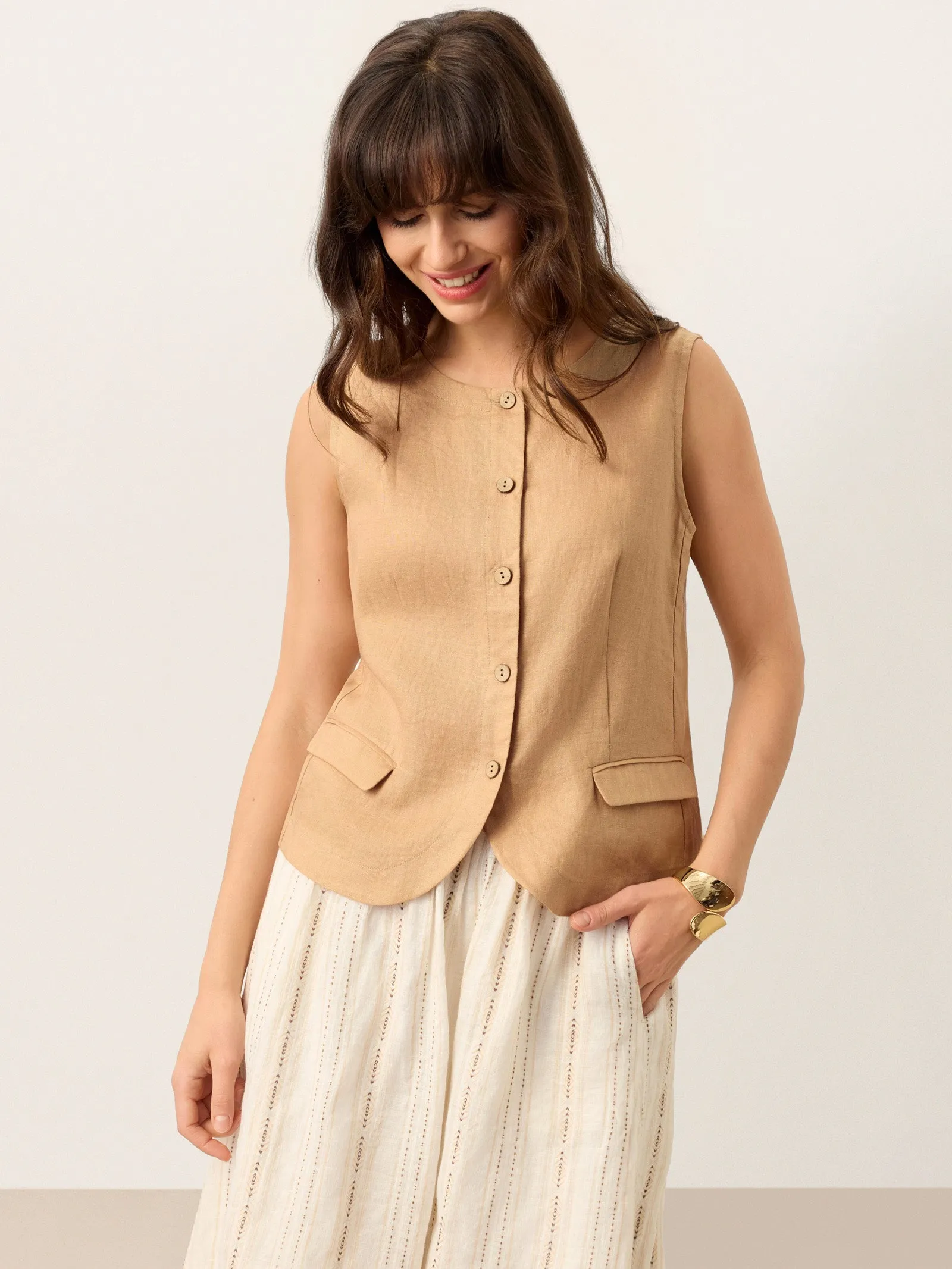 100% Linen Cinch-Back Sleeveless Tailored Vest BRONWYN sold by Lintico product image thumbnail 5