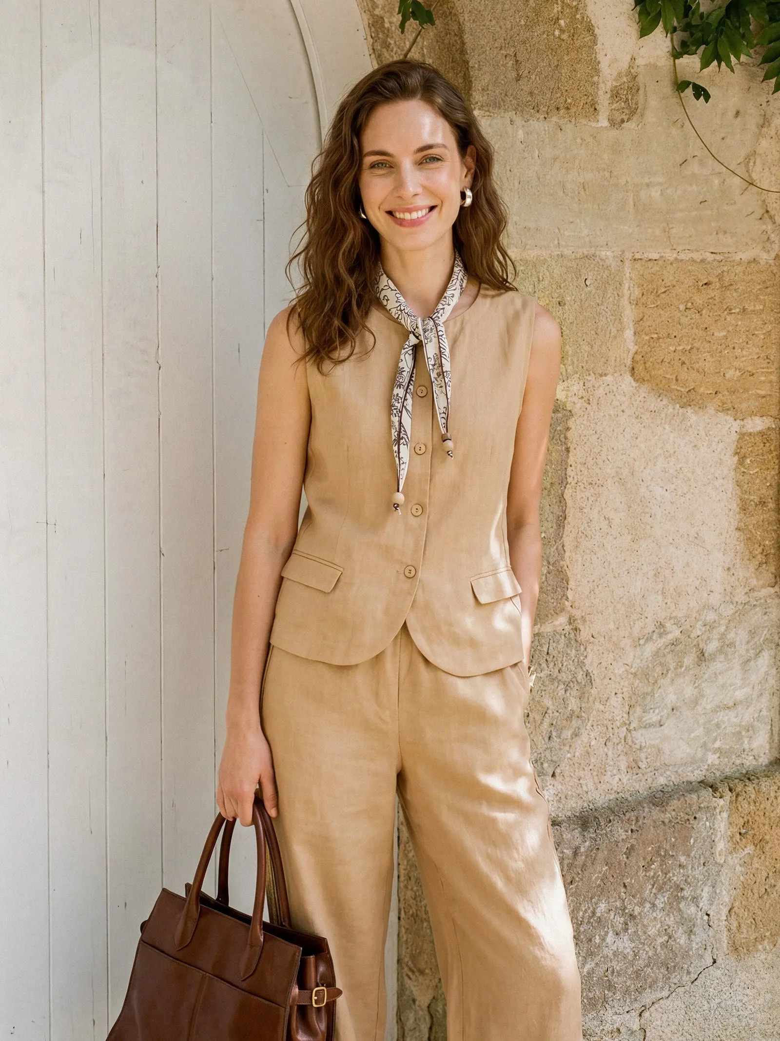100% Linen Cinch-Back Sleeveless Tailored Vest BRONWYN sold by Lintico product image thumbnail 2