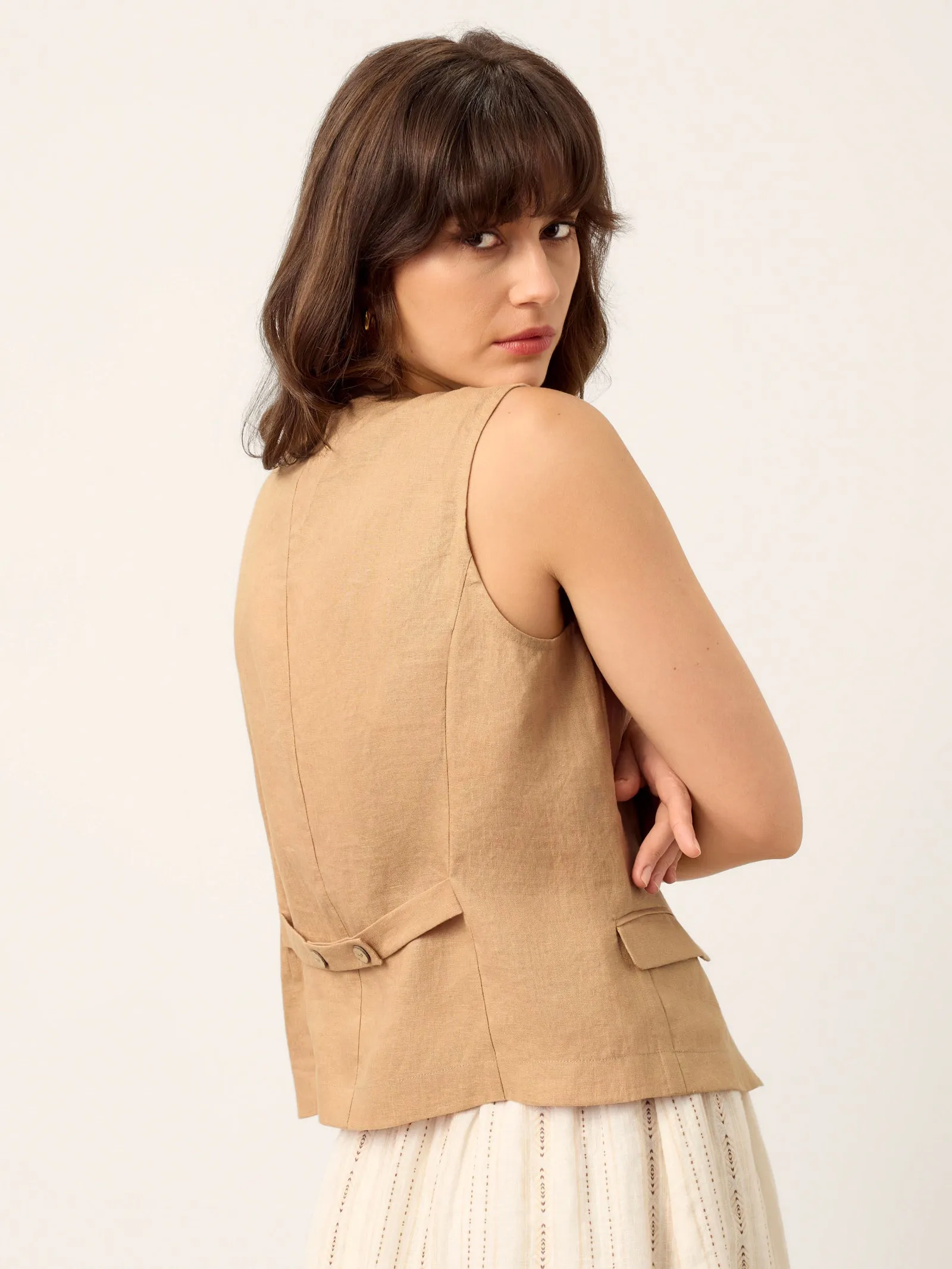 100% Linen Cinch-Back Sleeveless Tailored Vest BRONWYN sold by Lintico product image thumbnail 3