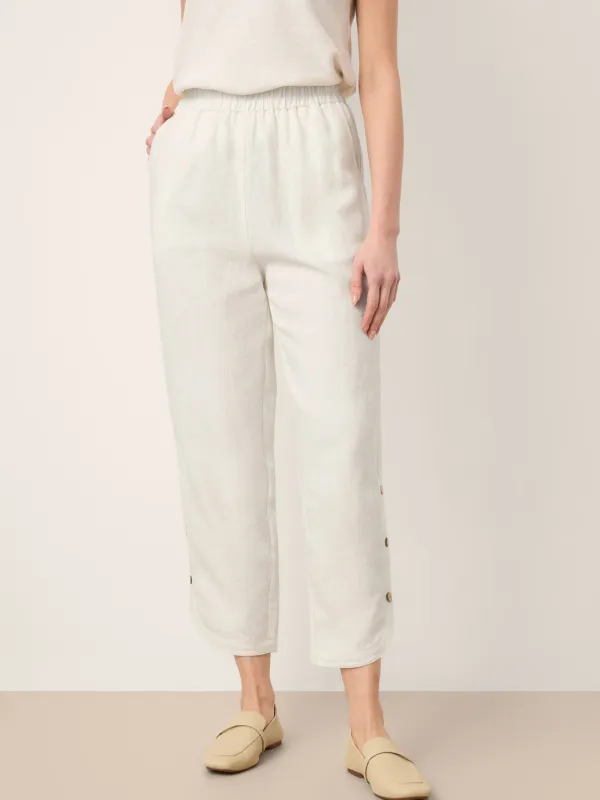 100% Linen Double Pleat Button Hem Pull-On Pants LINDSEY sold by Lintico