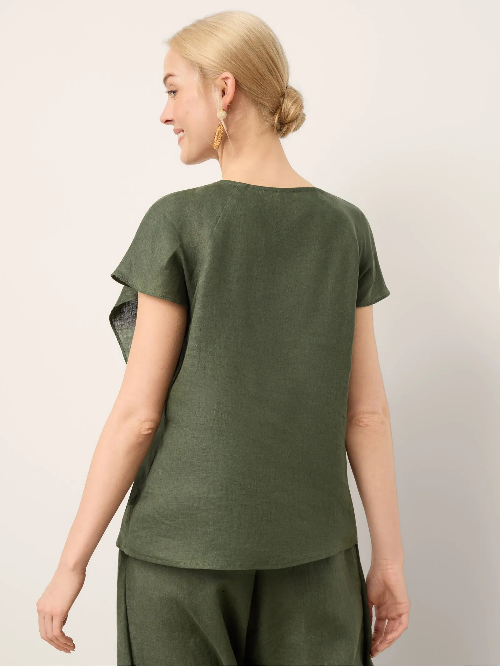100% Linen Flutter Sleeve Sculpted Pleat Top DRUSILLA sold by Lintico product image thumbnail 4