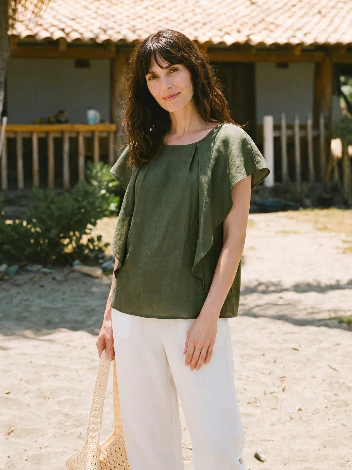 100% Linen Flutter Sleeve Sculpted Pleat Top DRUSILLA sold by Lintico product image thumbnail 2