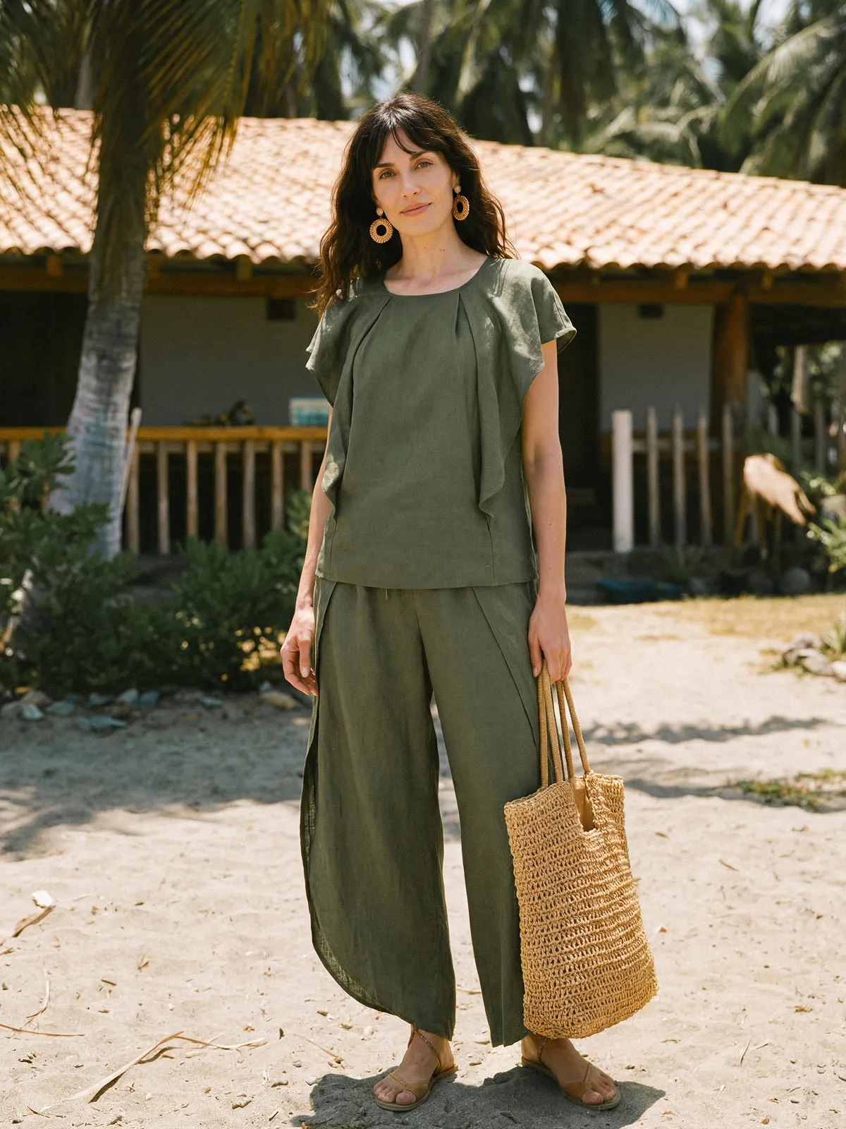 100% Linen Flutter Sleeve Sculpted Pleat Top DRUSILLA sold by Lintico product image thumbnail 3