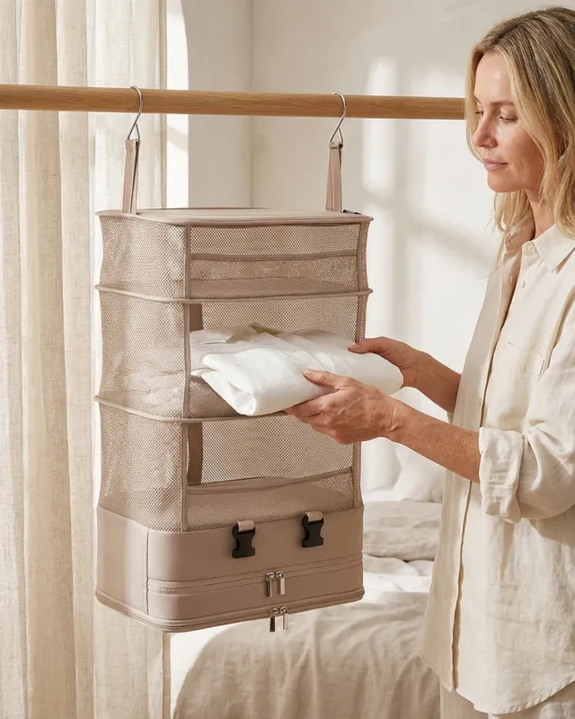 Foldable Hanging Travel Organizer Bag Multi-Layer Suitcase Packing Organizer for Clothes sold by Lintico