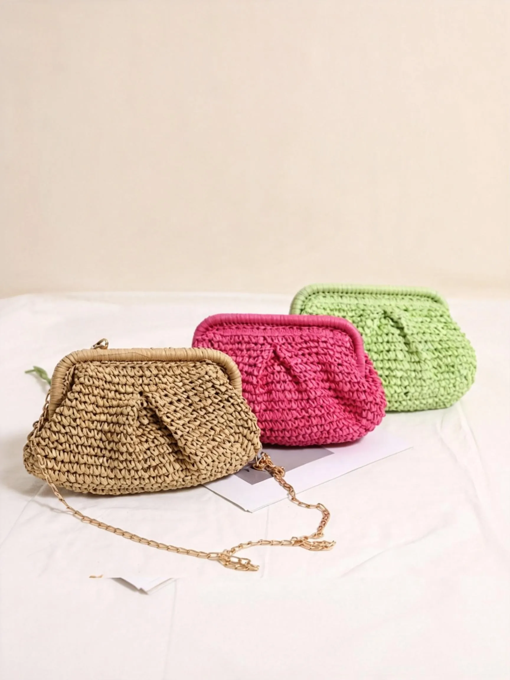 Woven Straw Crossbody Bag with Chain Strap sold by Lintico product image thumbnail 4