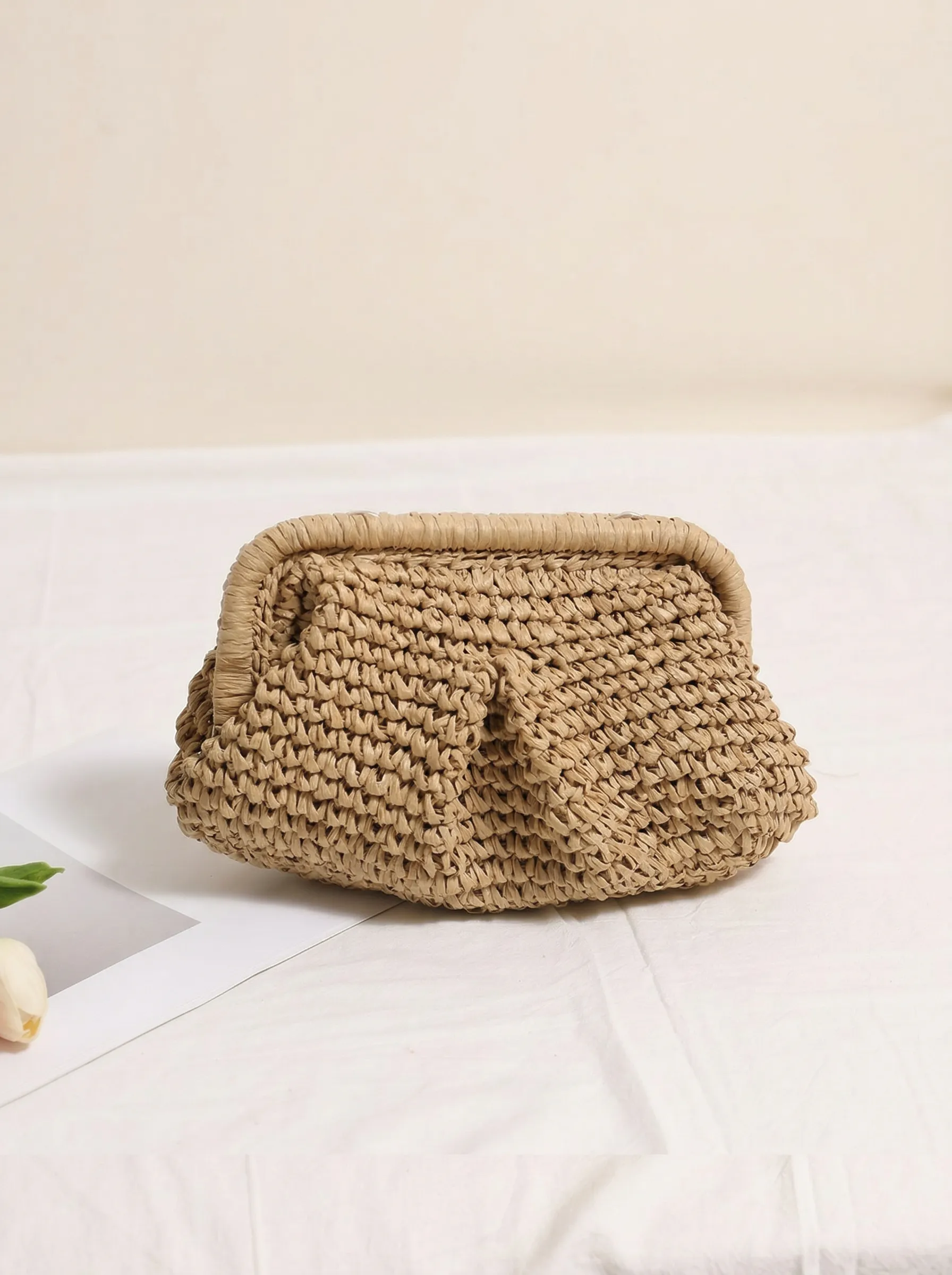 Woven Straw Crossbody Bag with Chain Strap sold by Lintico product image thumbnail 2
