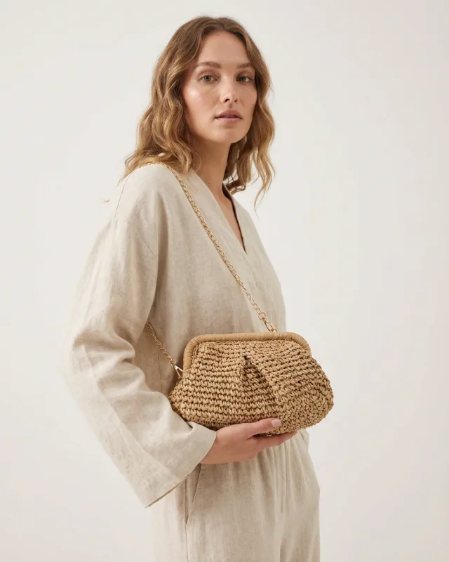 Woven Straw Crossbody Bag with Chain Strap sold by Lintico