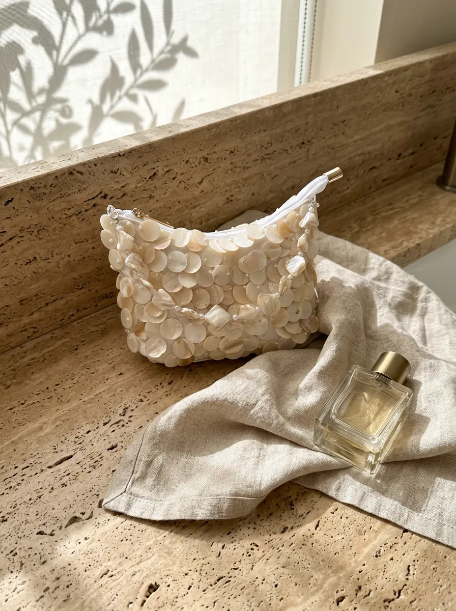 Beaded Shell Evening Bag Elegant Pearl Disc Shoulder Clutch for Party Wedding sold by Lintico product image thumbnail 5