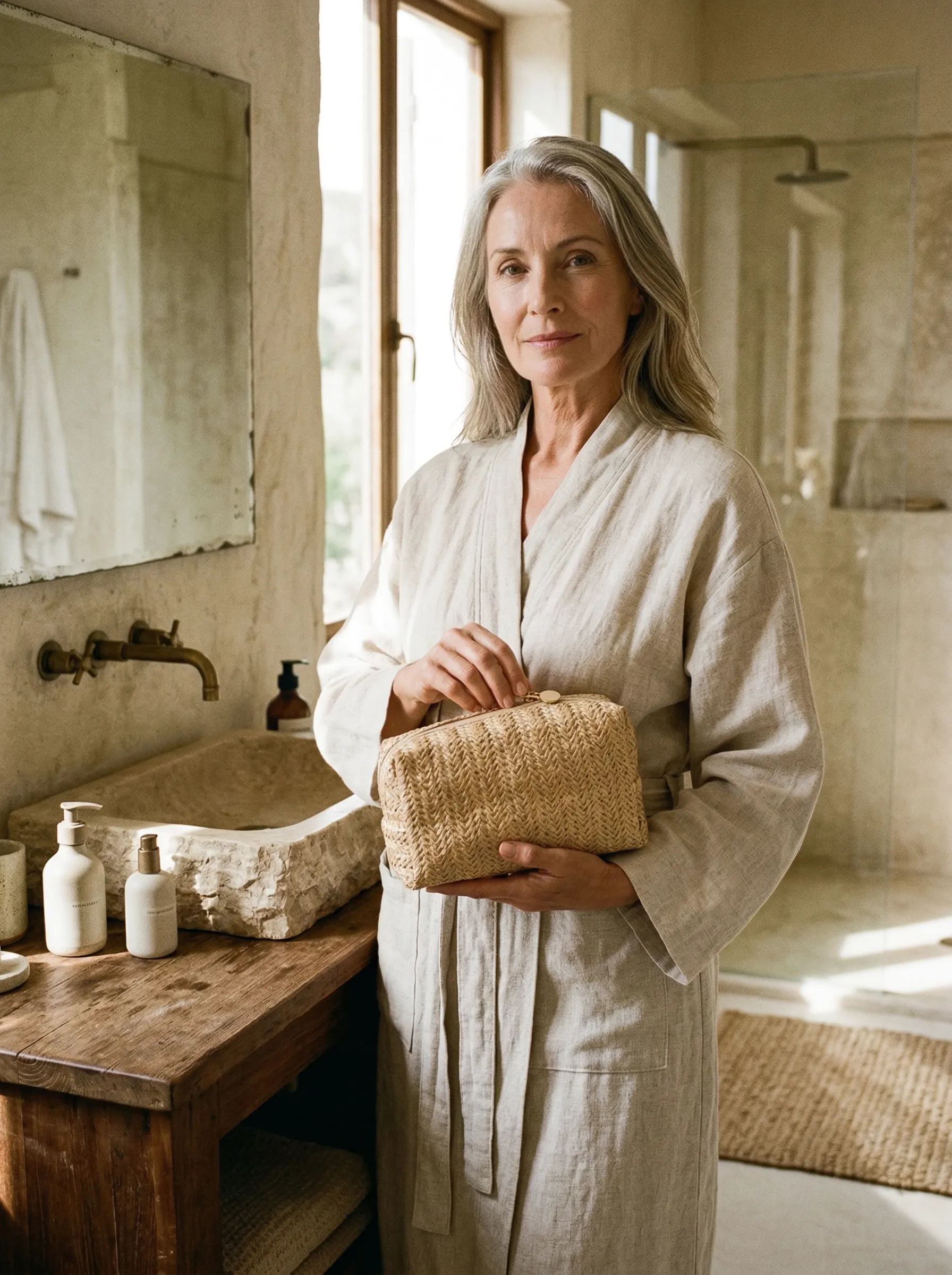 Vintage Woven Straw Makeup Bag Travel Cosmetic Toiletry Organizer Pouch sold by Lintico product image thumbnail 2