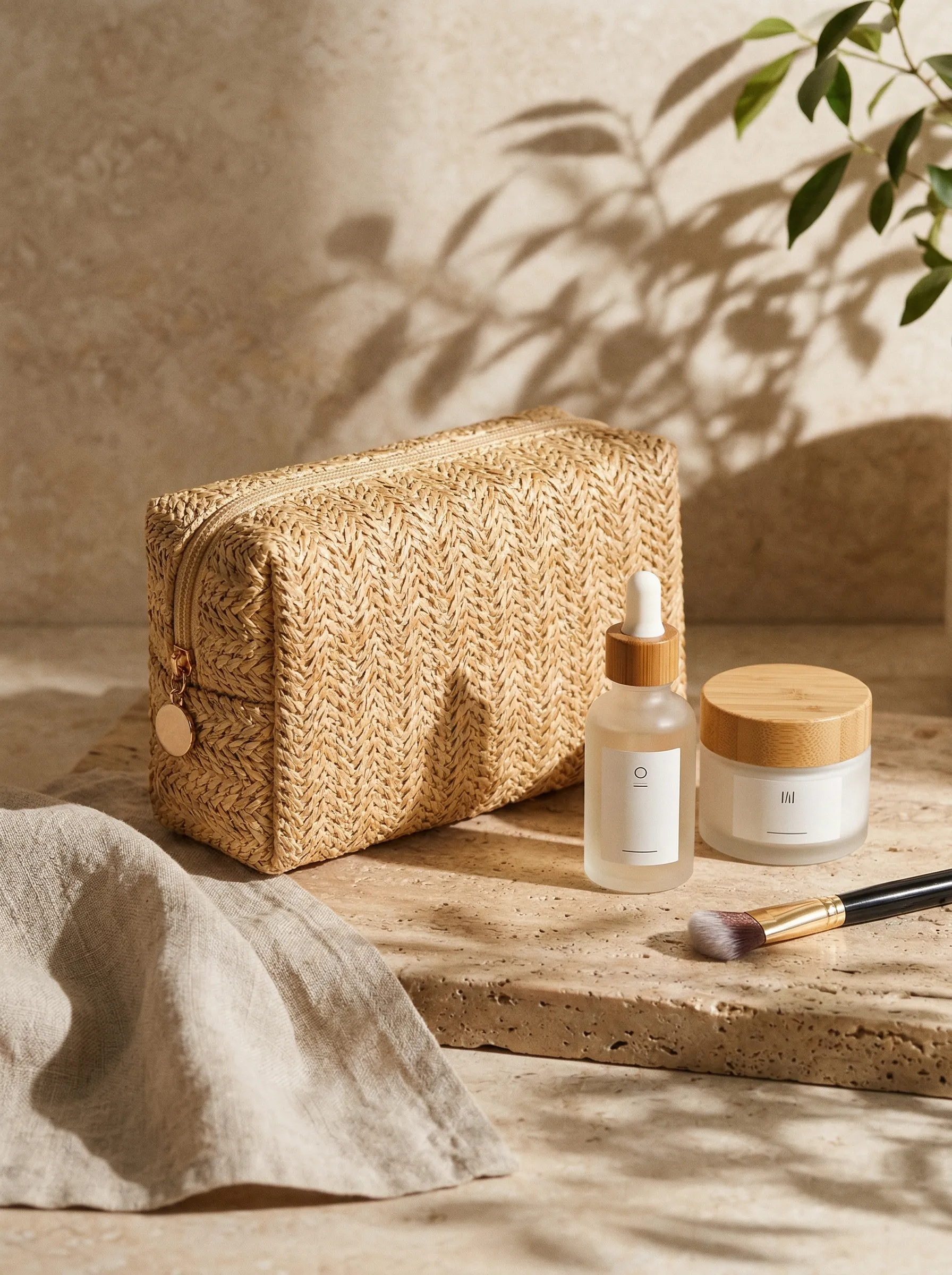 Vintage Woven Straw Makeup Bag Travel Cosmetic Toiletry Organizer Pouch sold by Lintico product image thumbnail 3