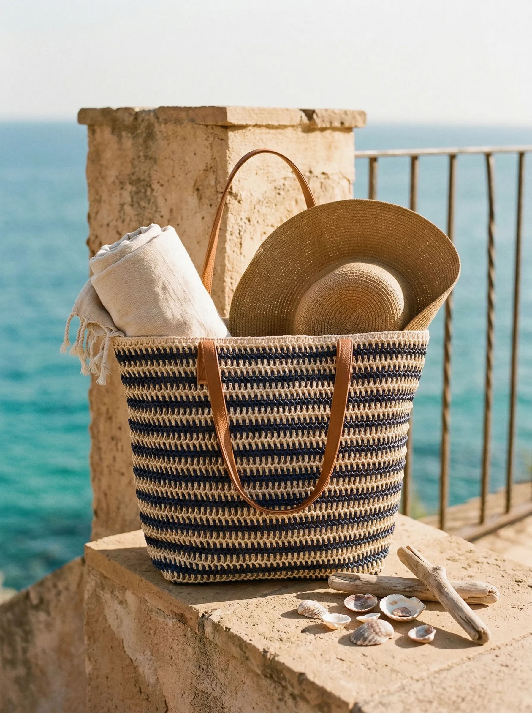 Artisanal Handwoven Stripes Large Tote for Summer Vacation sold by Lintico product image thumbnail 5