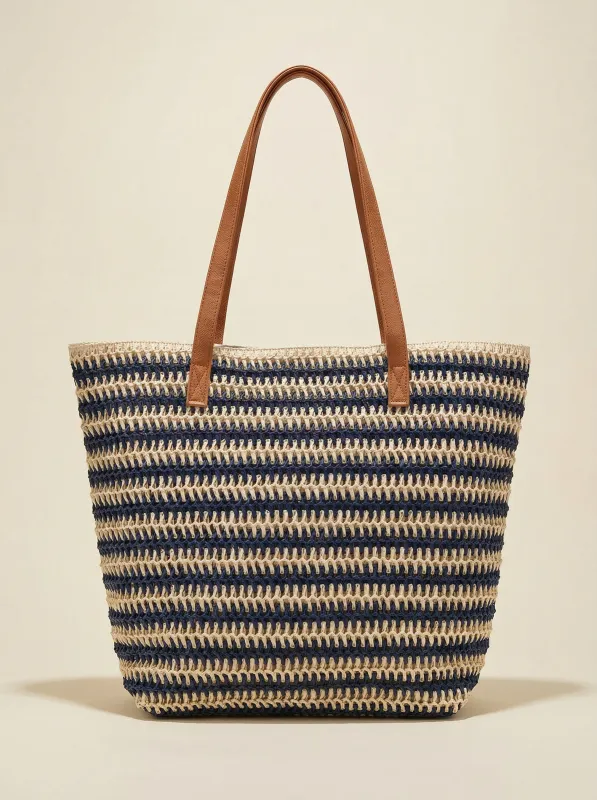 Artisanal Handwoven Stripes Large Tote for Summer Vacation made by Lintico