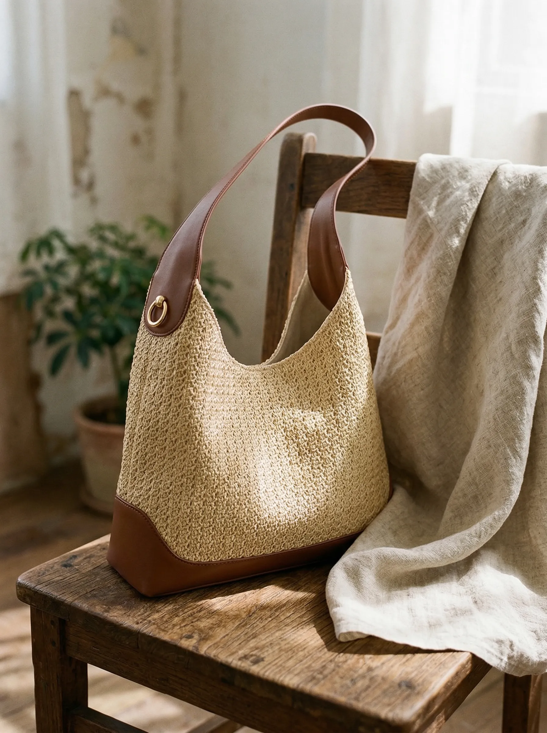 Artisanal Handwoven Colorblock Bucket Bag for Effortless Coastal Style sold by Lintico product image thumbnail 5
