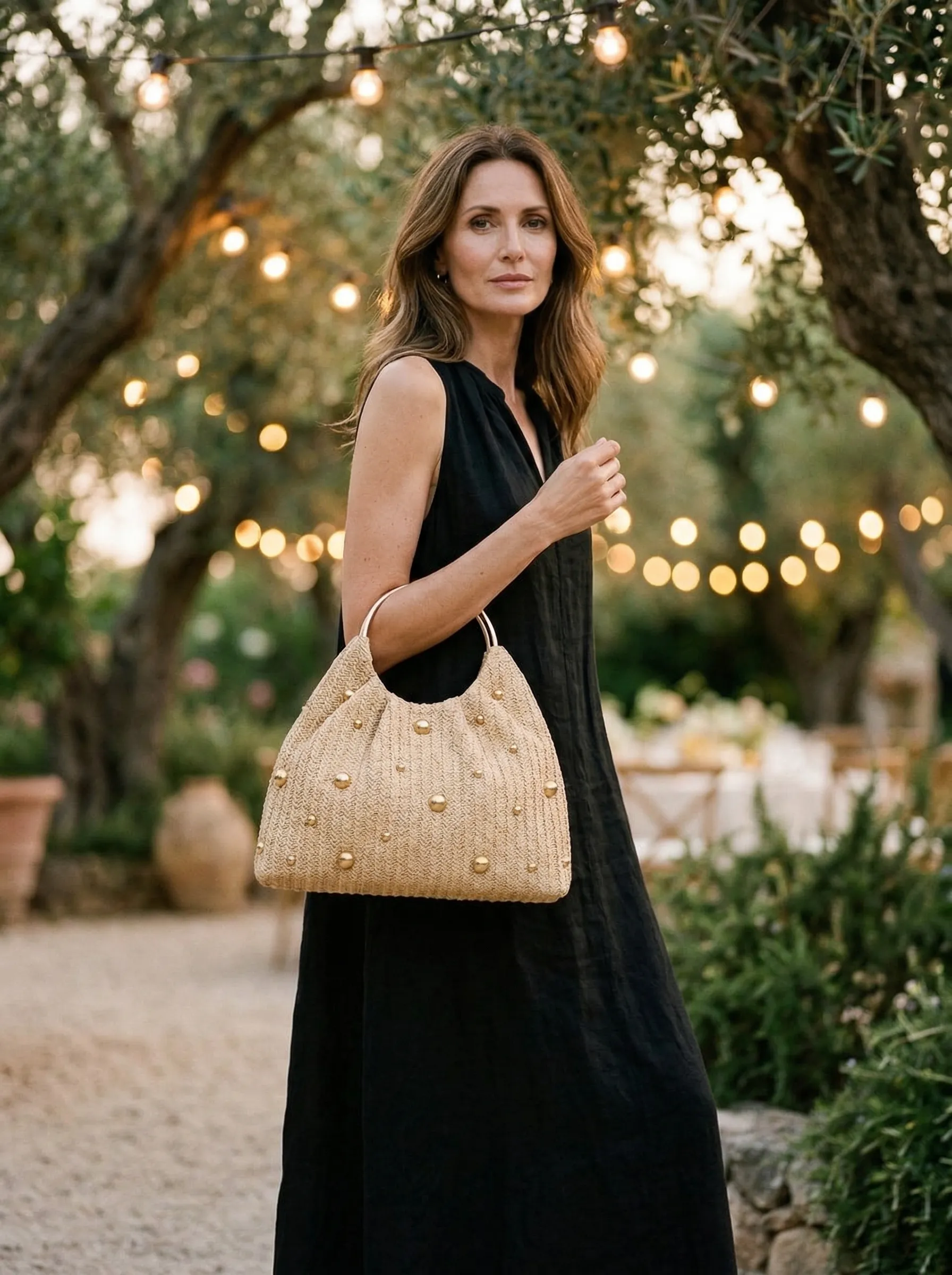 Artisanal Studded Handwoven Raffia Bag with Sculptural Gold Ring Handle sold by Lintico product image thumbnail 2
