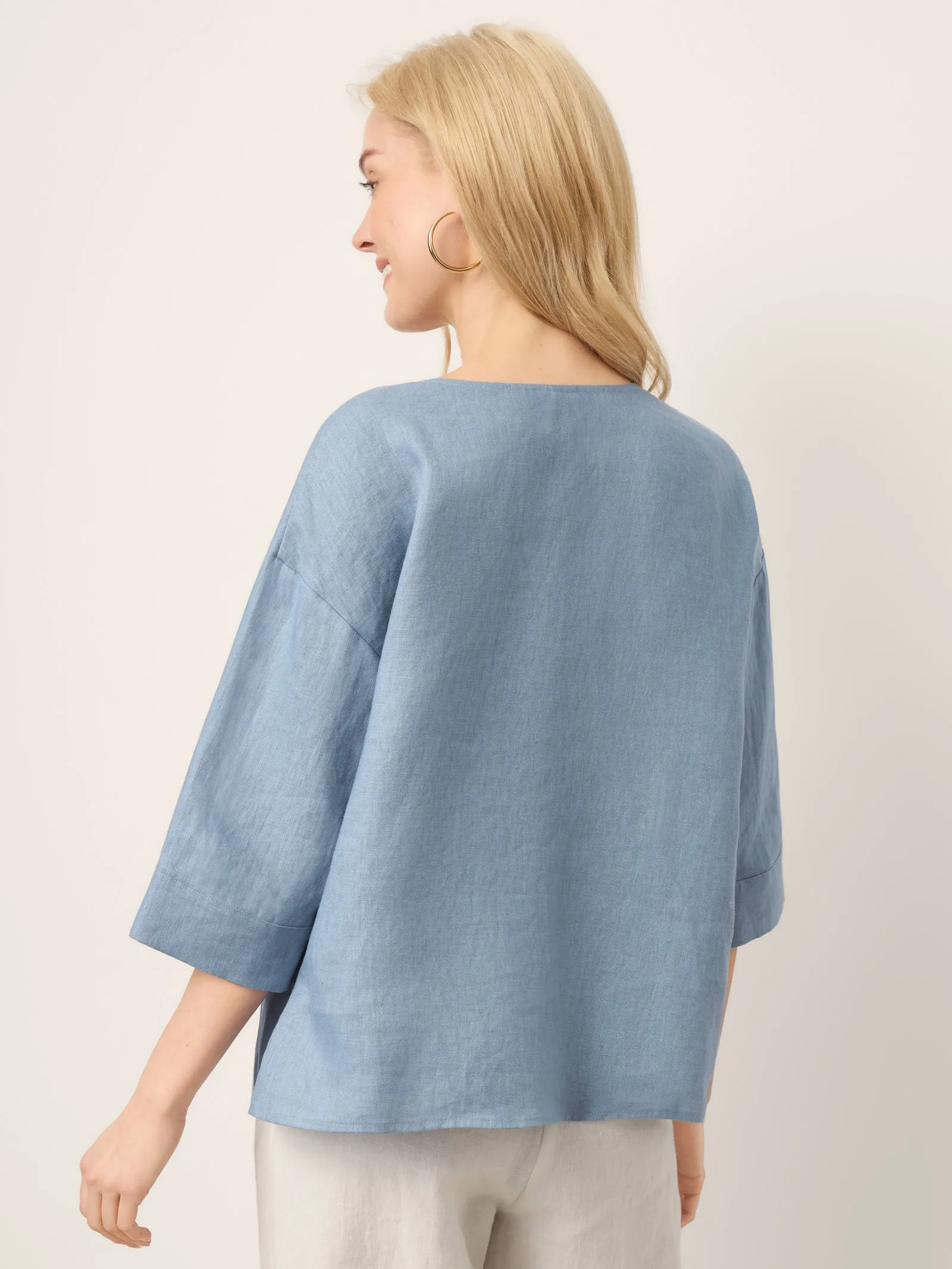 100% Linen Drop Shoulder V-Neck Statement Button Top LISARA sold by Lintico product image thumbnail 5