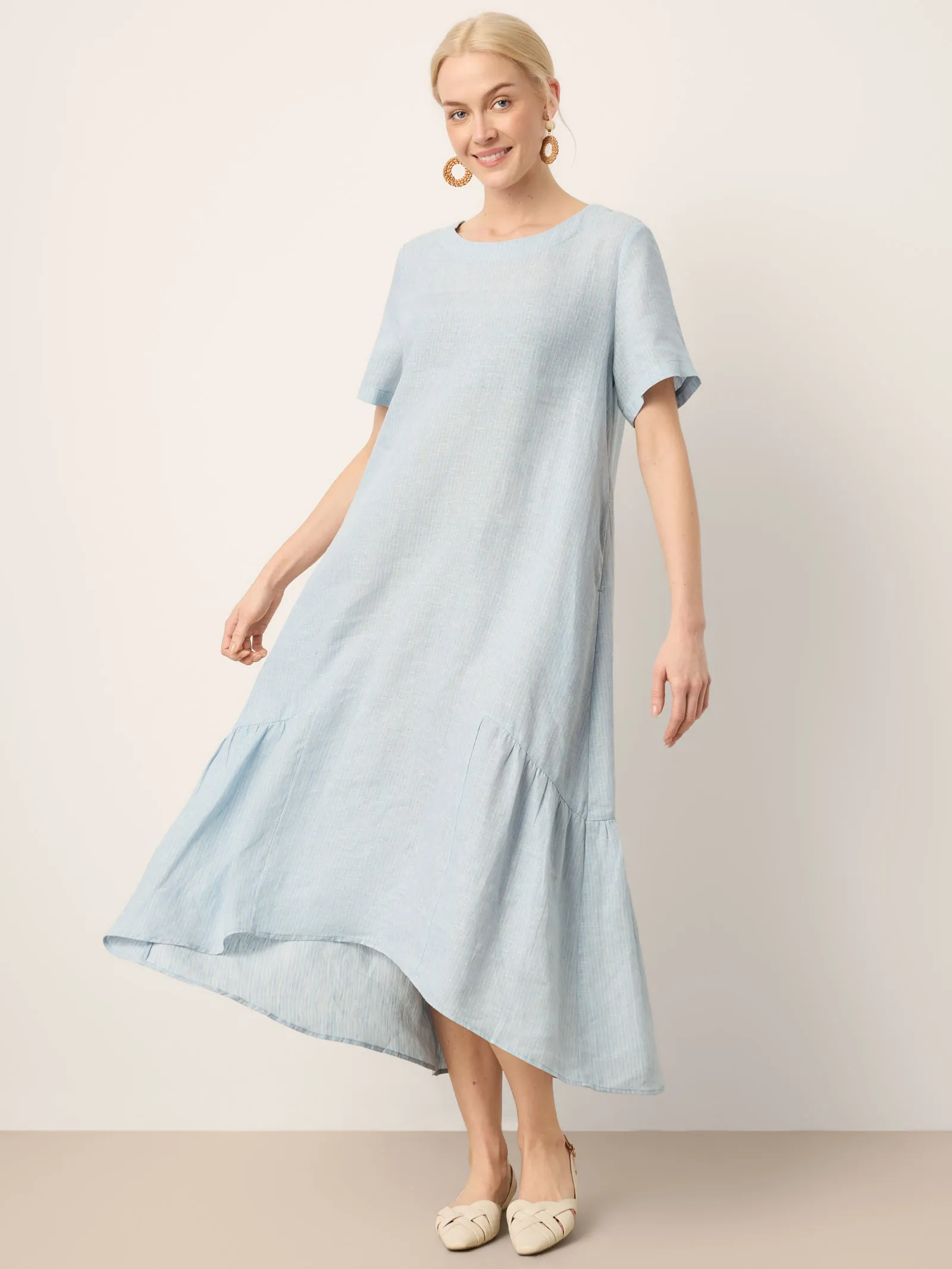 100% Linen A-Line Gathered Panel High-Low Maxi Dress LURLINE sold by Lintico product image thumbnail 4