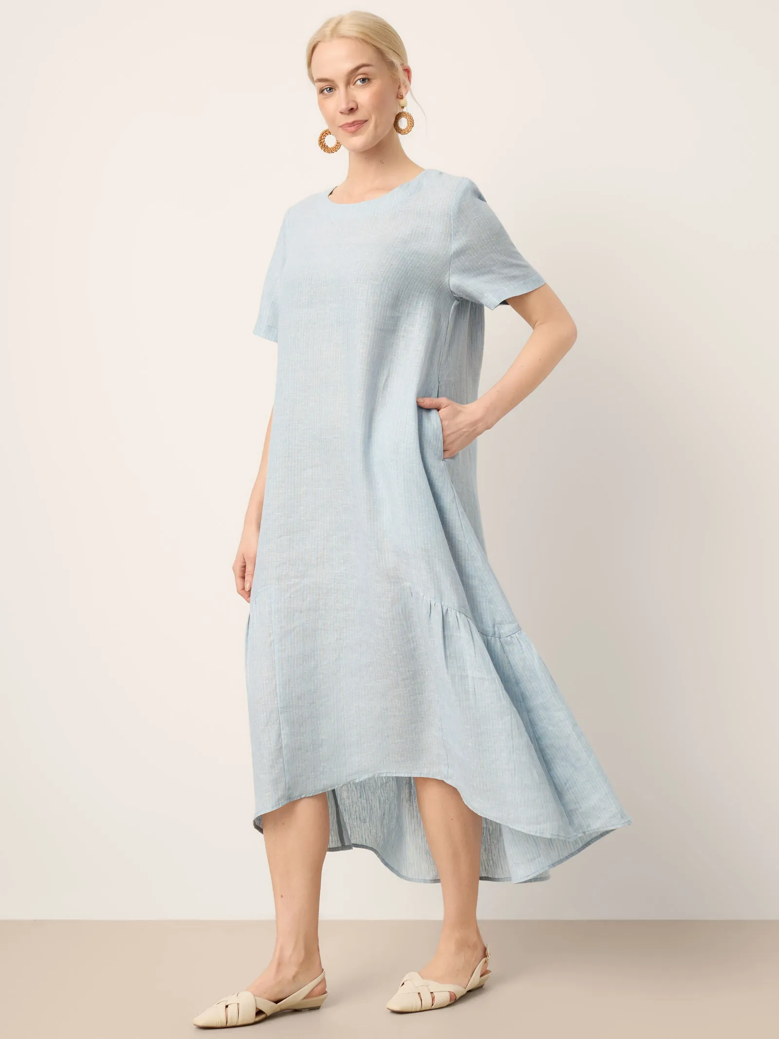 100% Linen A-Line Gathered Panel High-Low Maxi Dress LURLINE sold by Lintico product image thumbnail 2