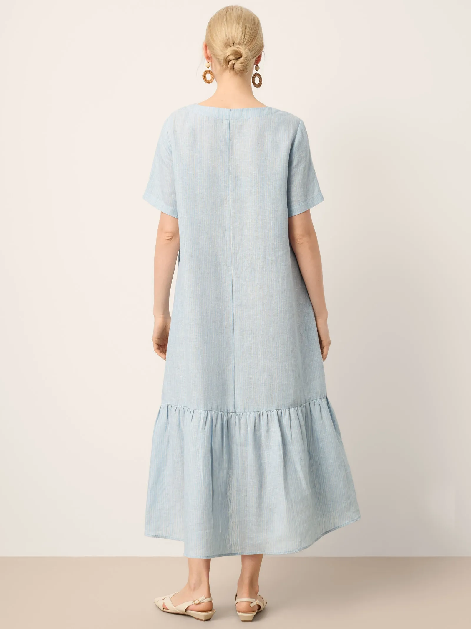 100% Linen A-Line Gathered Panel High-Low Maxi Dress LURLINE sold by Lintico product image thumbnail 3