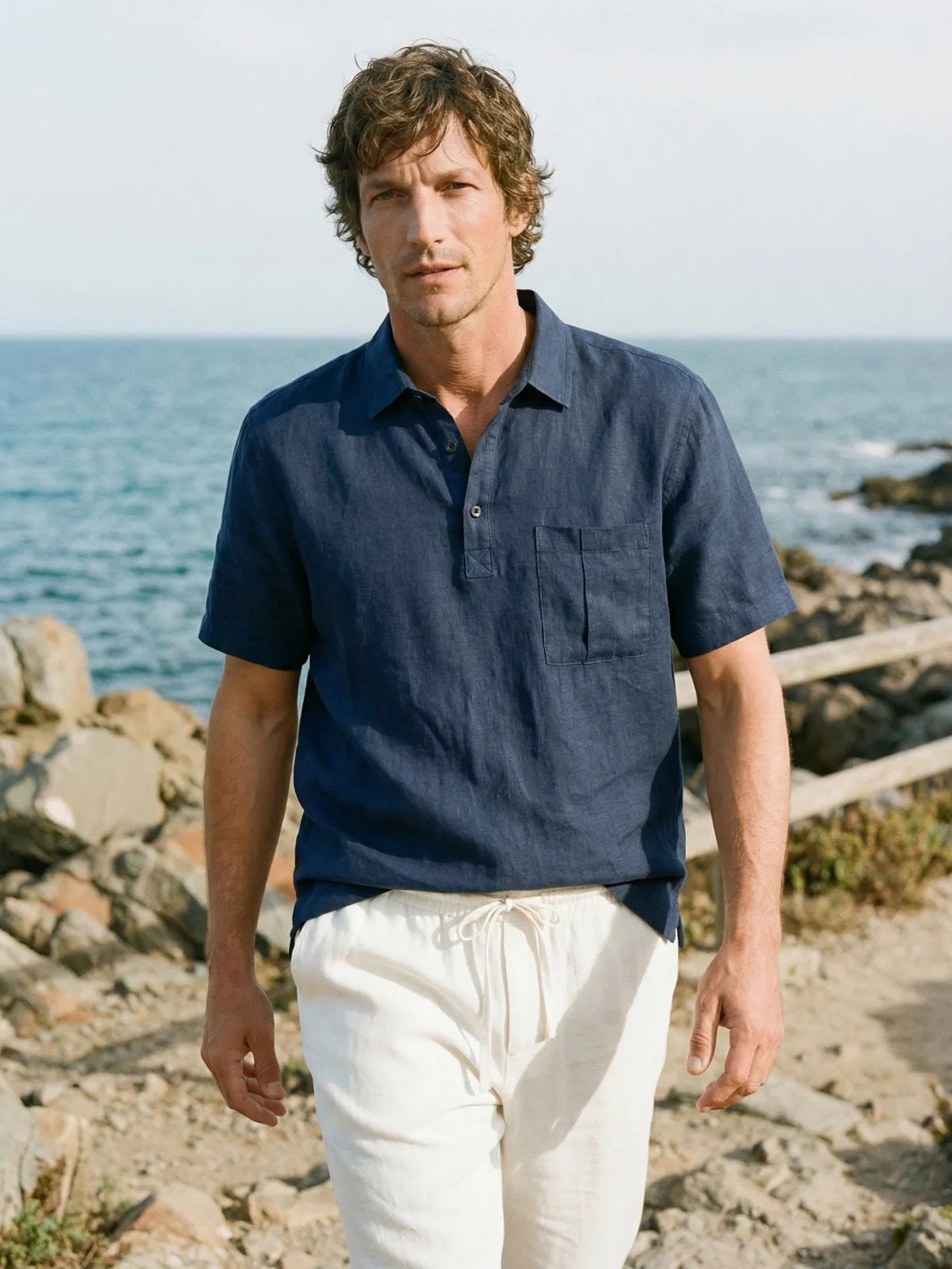 100% Linen Polo-Collar Short-Sleeve Shirt FREDERICK sold by Lintico product image thumbnail 5