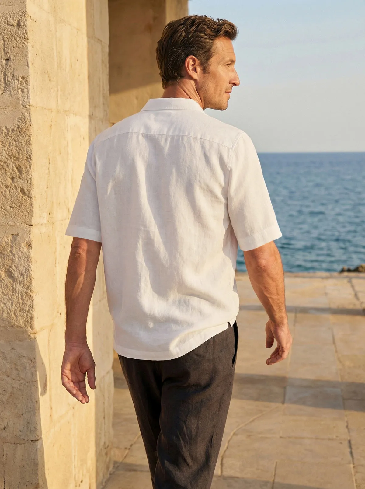 100% Linen Polo-Collar Short-Sleeve Shirt FREDERICK sold by Lintico product image thumbnail 3