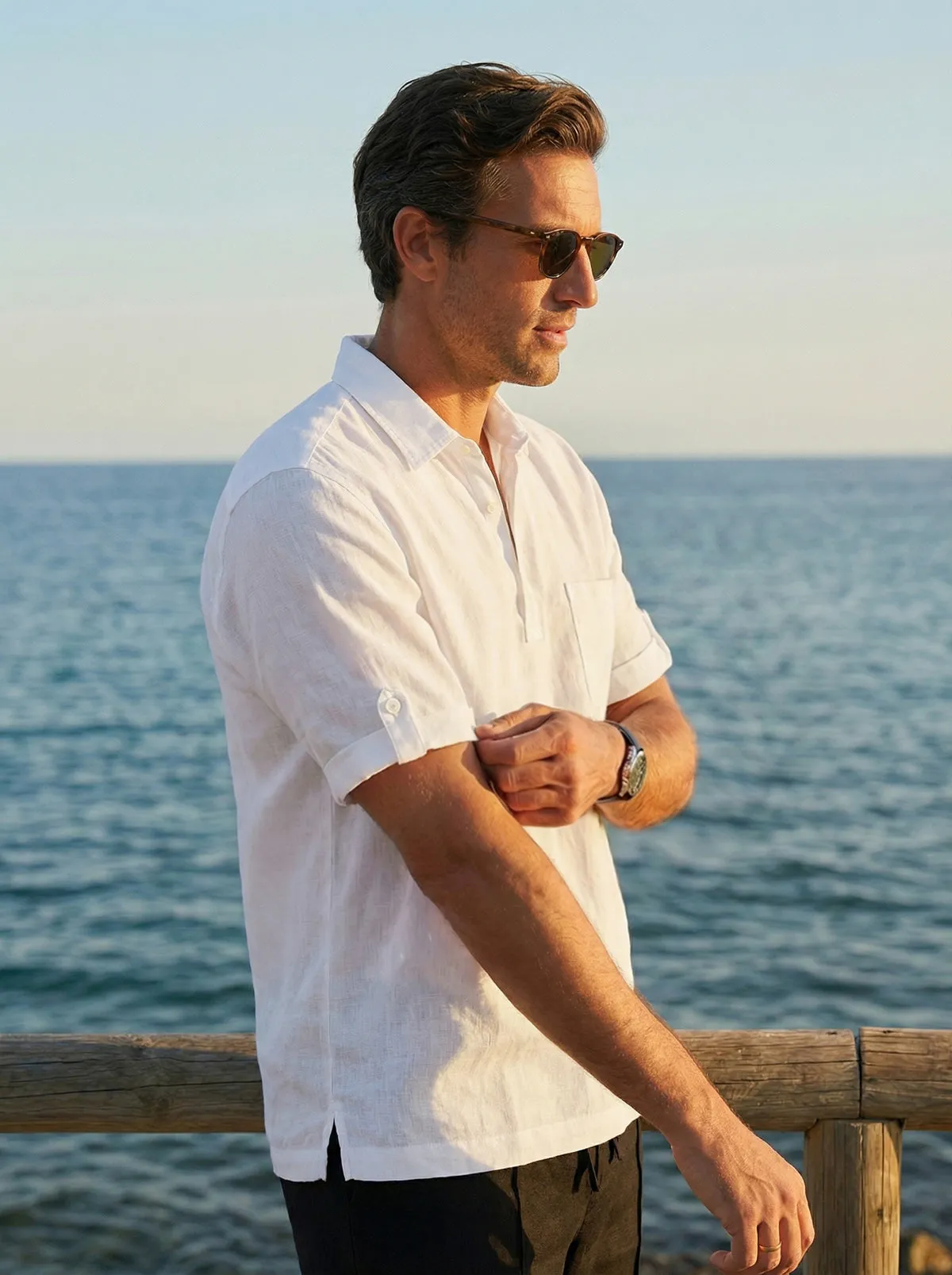 100% Linen Polo-Collar Short-Sleeve Shirt FREDERICK sold by Lintico product image thumbnail 2