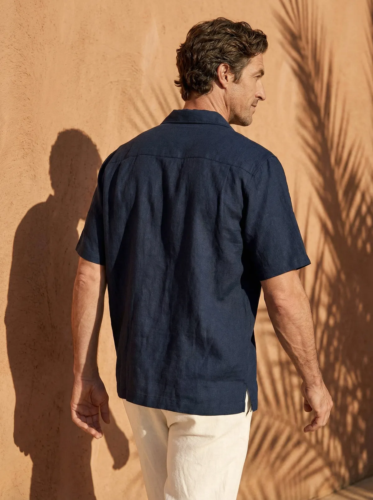 100% Linen Camp-Collar Elbow-Sleeve Shirt HENRY sold by Lintico product image thumbnail 4