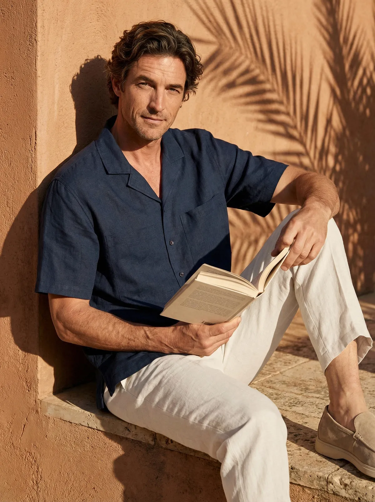 100% Linen Camp-Collar Elbow-Sleeve Shirt HENRY sold by Lintico product image thumbnail 2