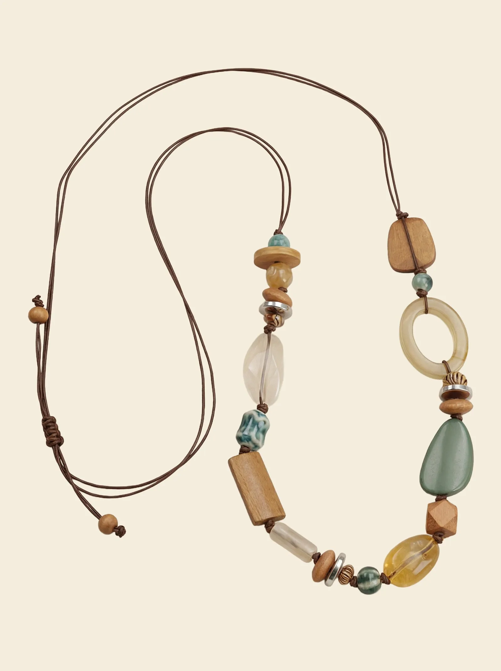 Bohemian Mixed Bead Long Pendant Necklace sold by Lintico