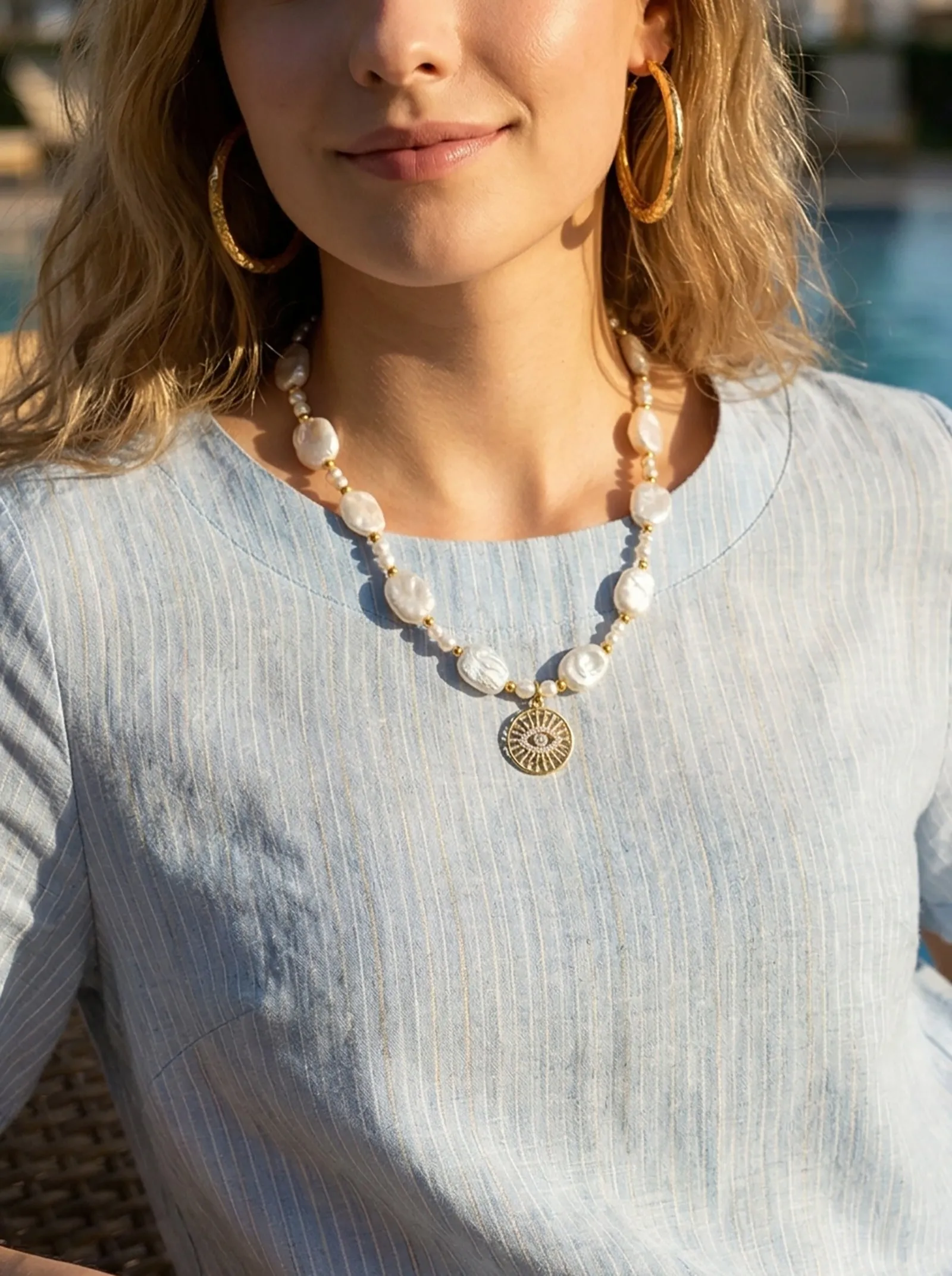Pearl and Heart Charm Layered Necklace sold by Lintico product image thumbnail 2