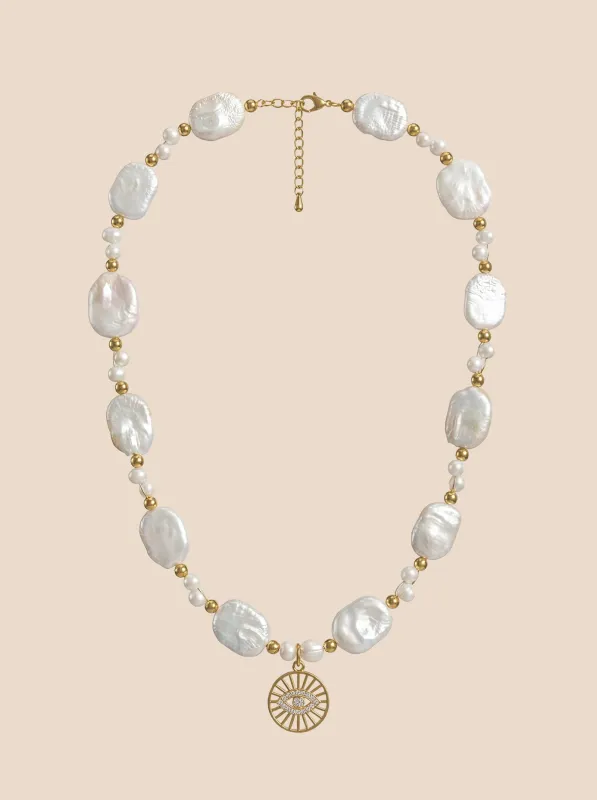 Pearl and Heart Charm Layered Necklace made by Lintico