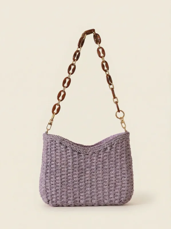Colorful Woven Straw Shoulder Bag made by Lintico