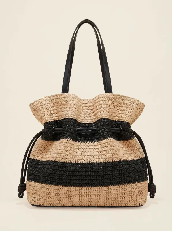 Crochet Woven Drawstring Shoulder Tote Bag made by Lintico