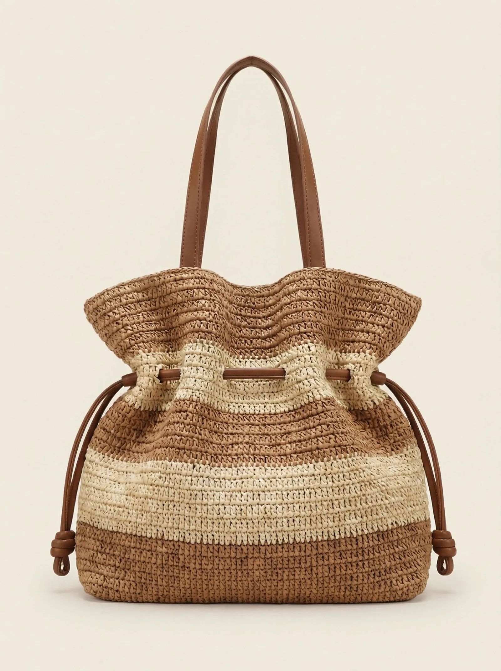 Crochet Woven Drawstring Shoulder Tote Bag sold by Lintico product image thumbnail 5