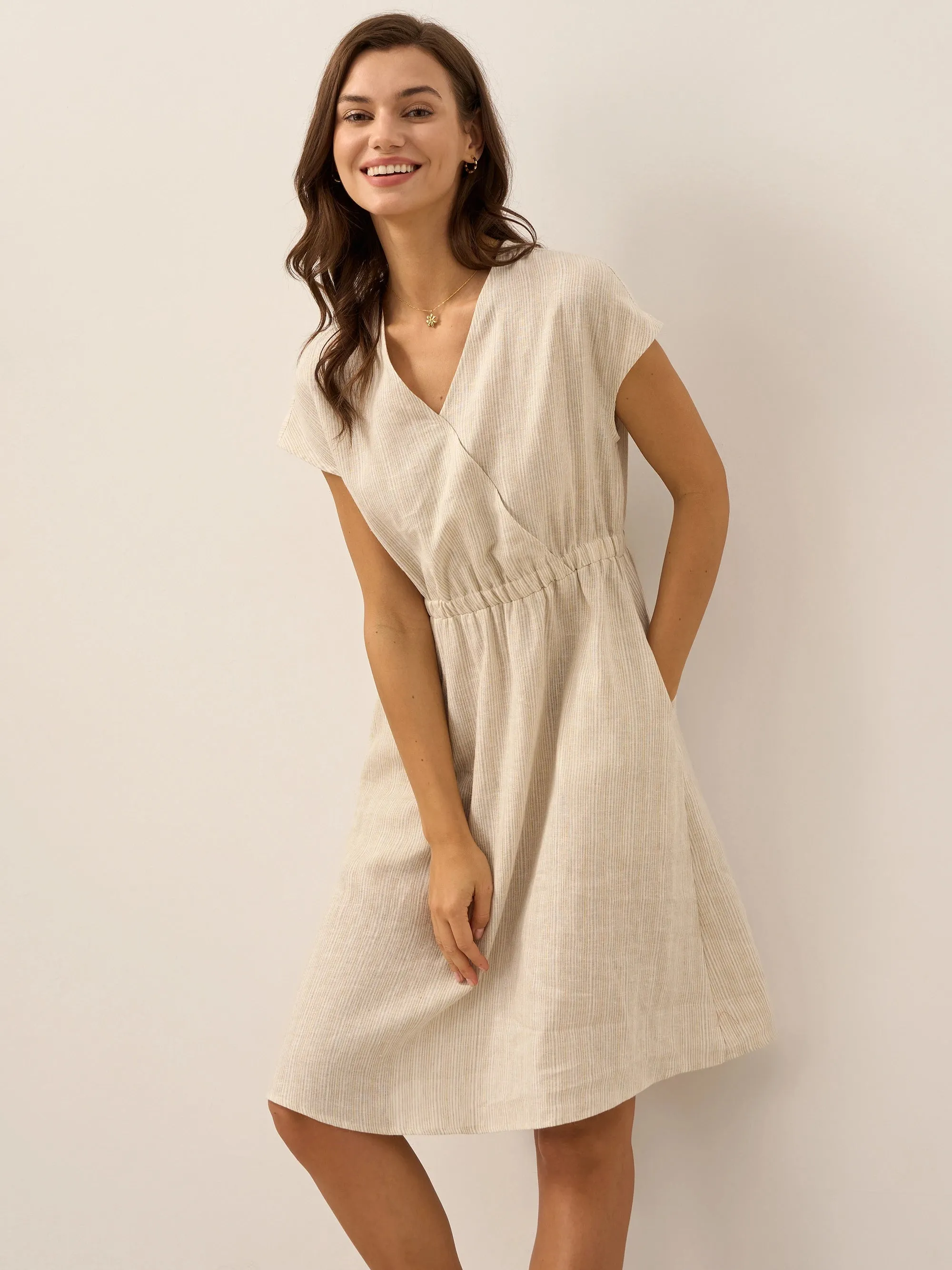 100% Linen Striped Elastic-Waist Mini Dress ARIA sold by Lintico product image thumbnail 5