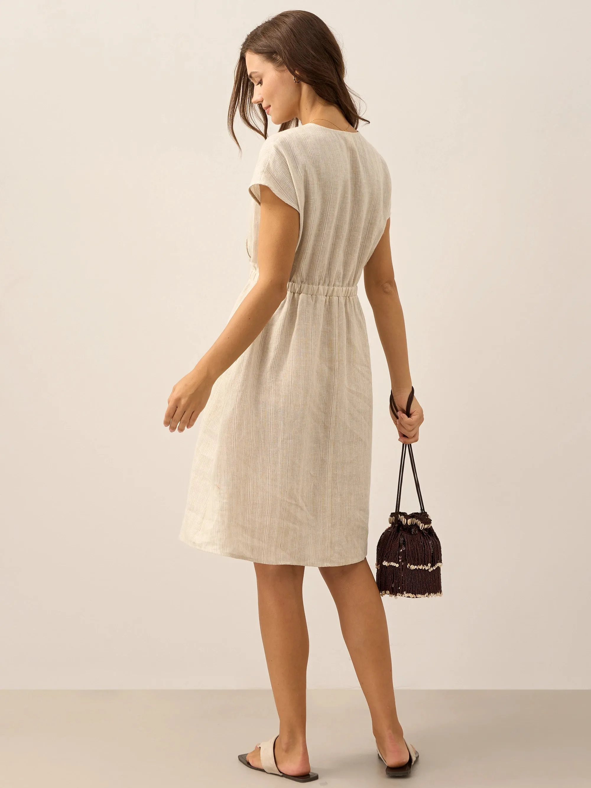 100% Linen Striped Elastic-Waist Mini Dress ARIA sold by Lintico product image thumbnail 3