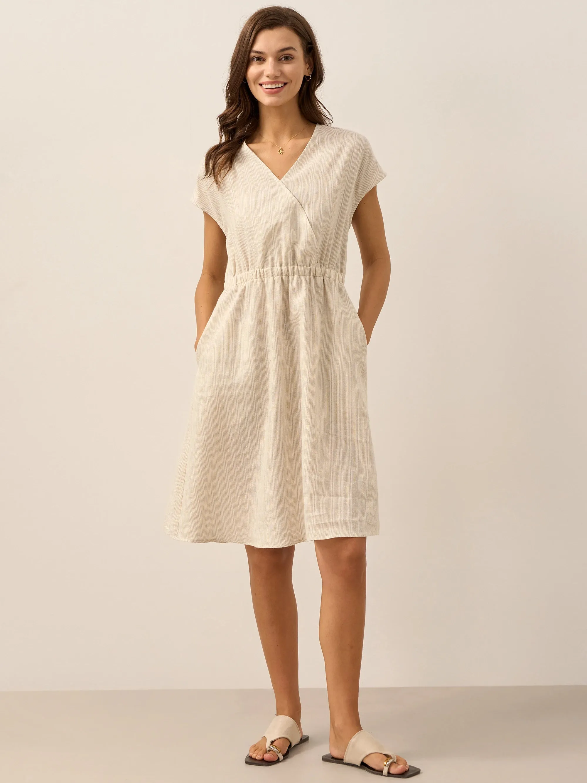 100% Linen Striped Elastic-Waist Mini Dress ARIA sold by Lintico product image thumbnail 4