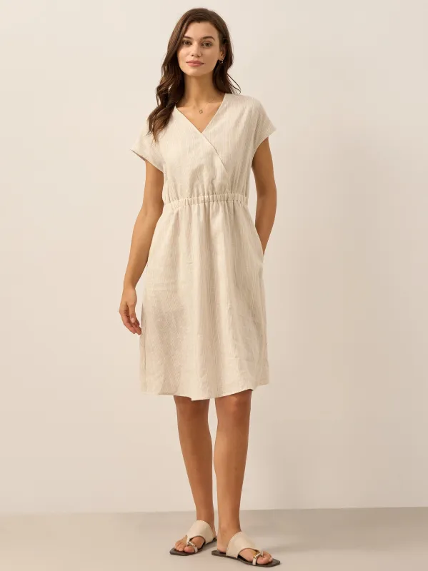 100% Linen Striped Elastic-Waist Mini Dress ARIA made by Lintico
