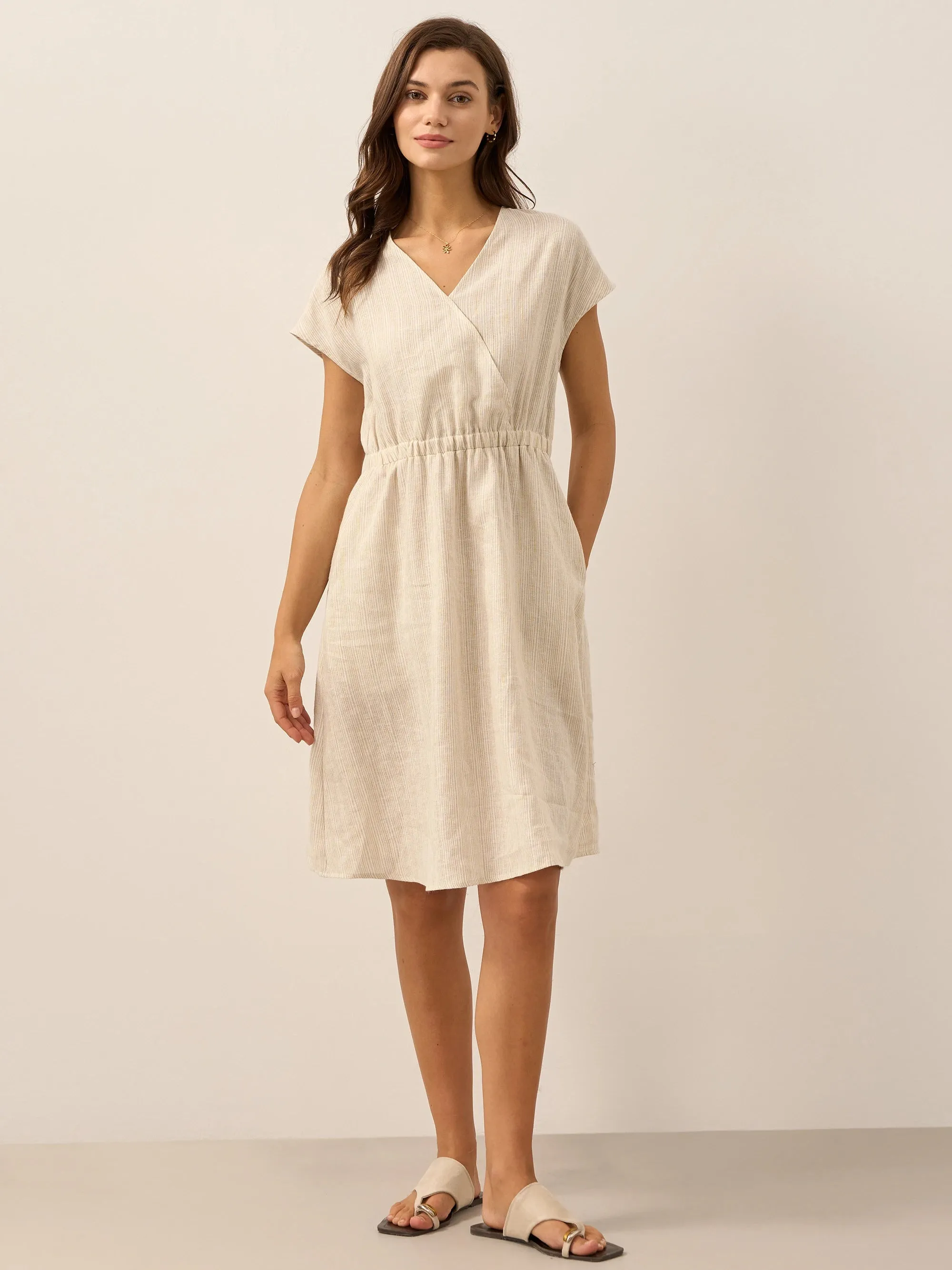 100% Linen Striped Elastic-Waist Mini Dress ARIA sold by Lintico