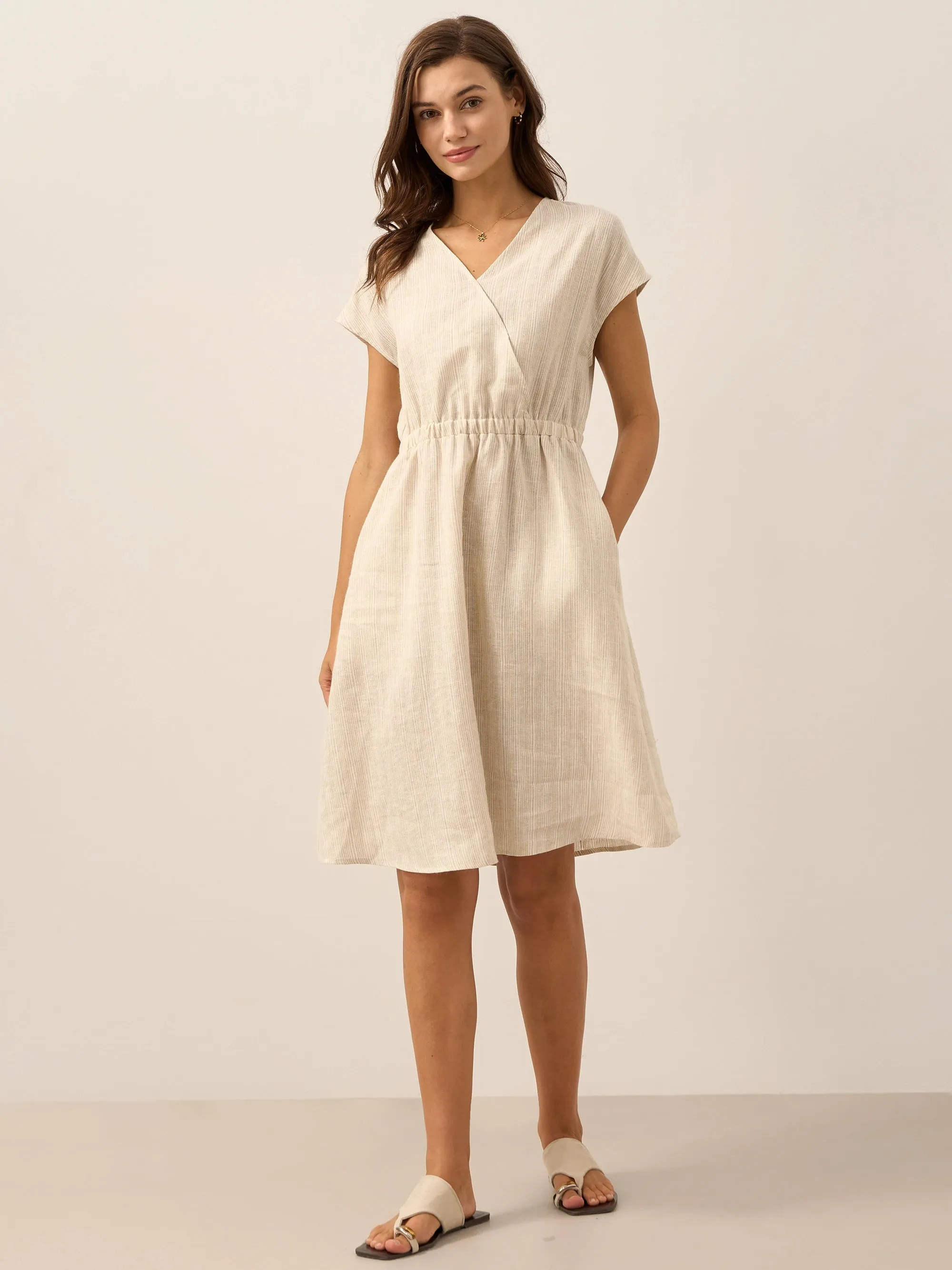 100% Linen Striped Elastic-Waist Mini Dress ARIA sold by Lintico product image thumbnail 2