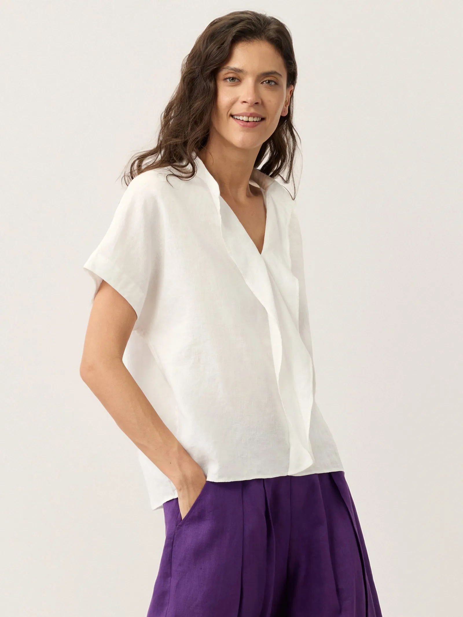 100% Linen Double Ruffle Soft Collar Top VERONICA sold by Lintico product image thumbnail 4