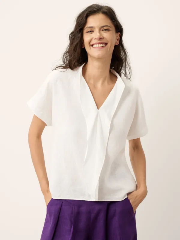 100% Linen Double Ruffle Soft Collar Top VERONICA made by Lintico
