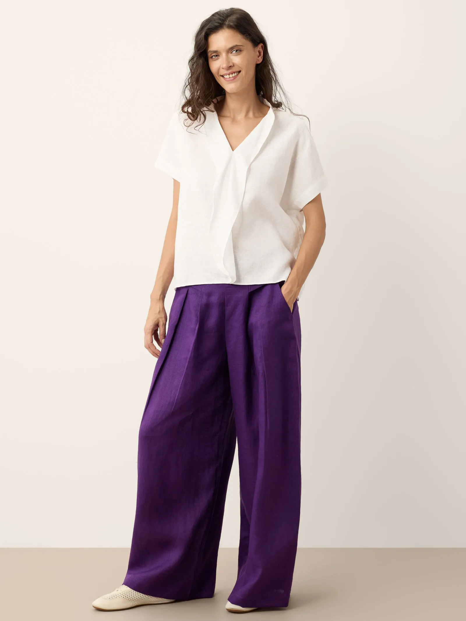100% Linen Double Ruffle Soft Collar Top VERONICA sold by Lintico product image thumbnail 5